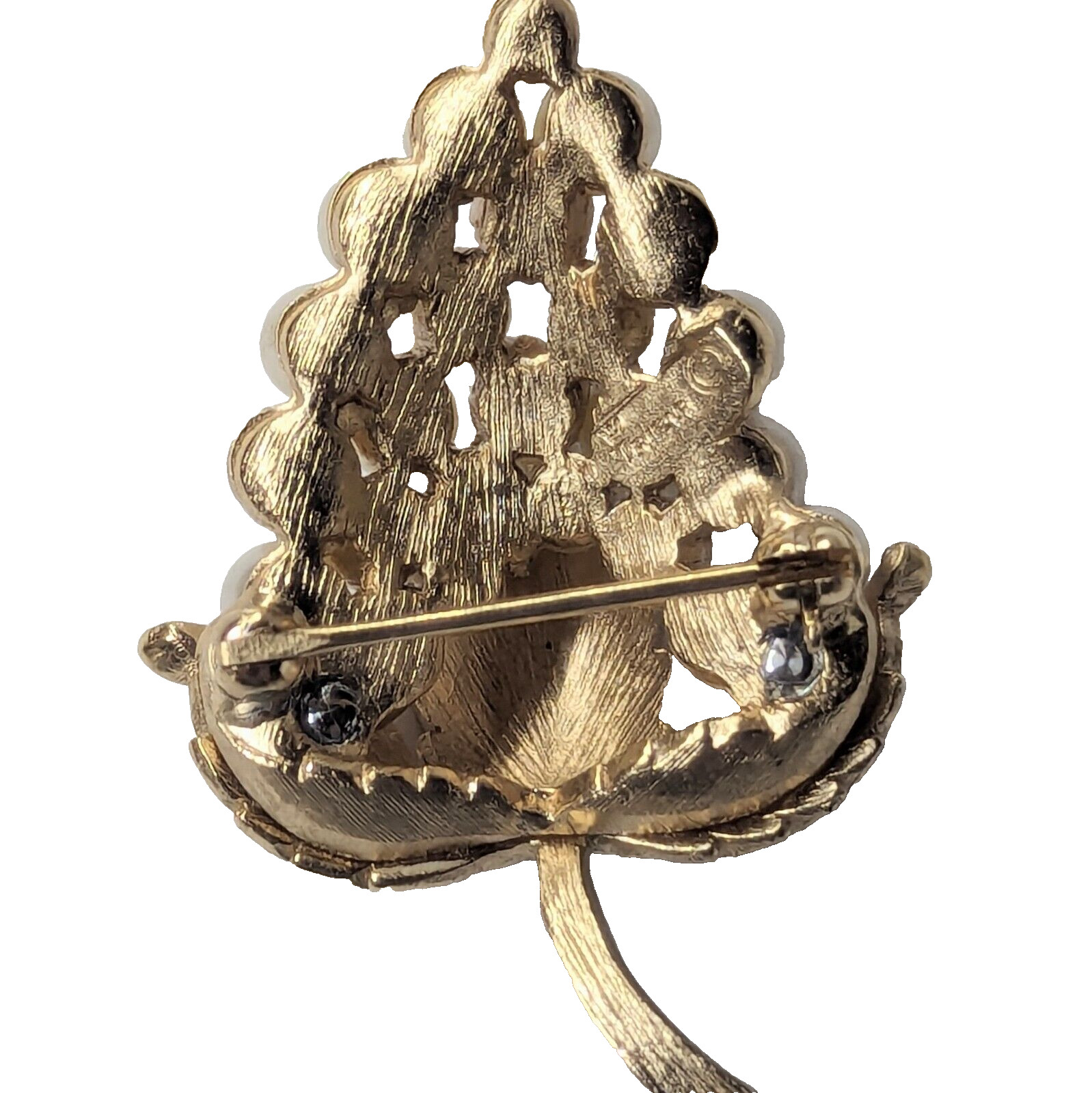 Crown Trifari Grape Cluster Signed Faux Pearl Vintage 1950s Gold Tone Brooch Pin