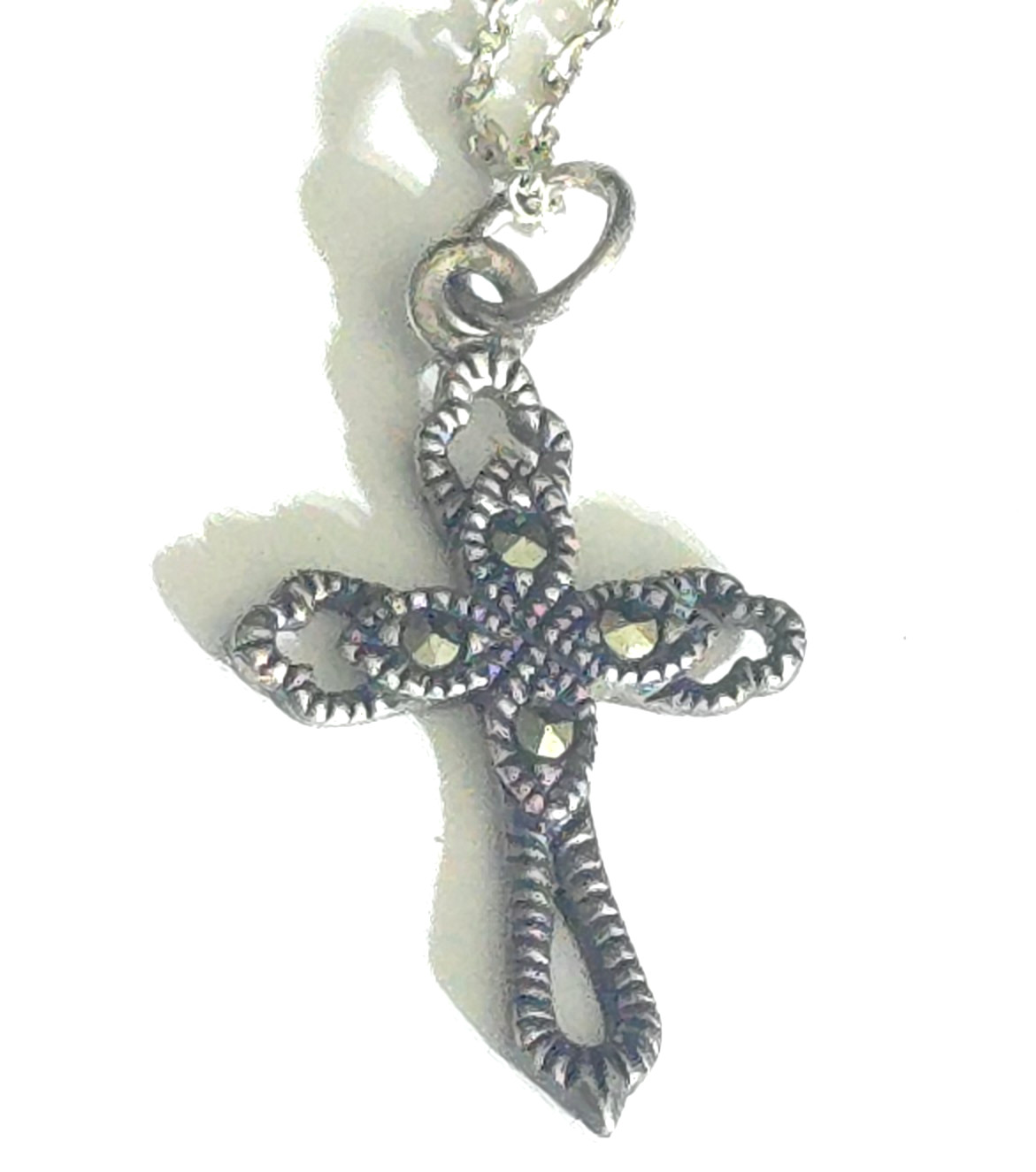 CW Vintage 925 Marcasite Cross Pendant 1″ and 925 necklace 18″