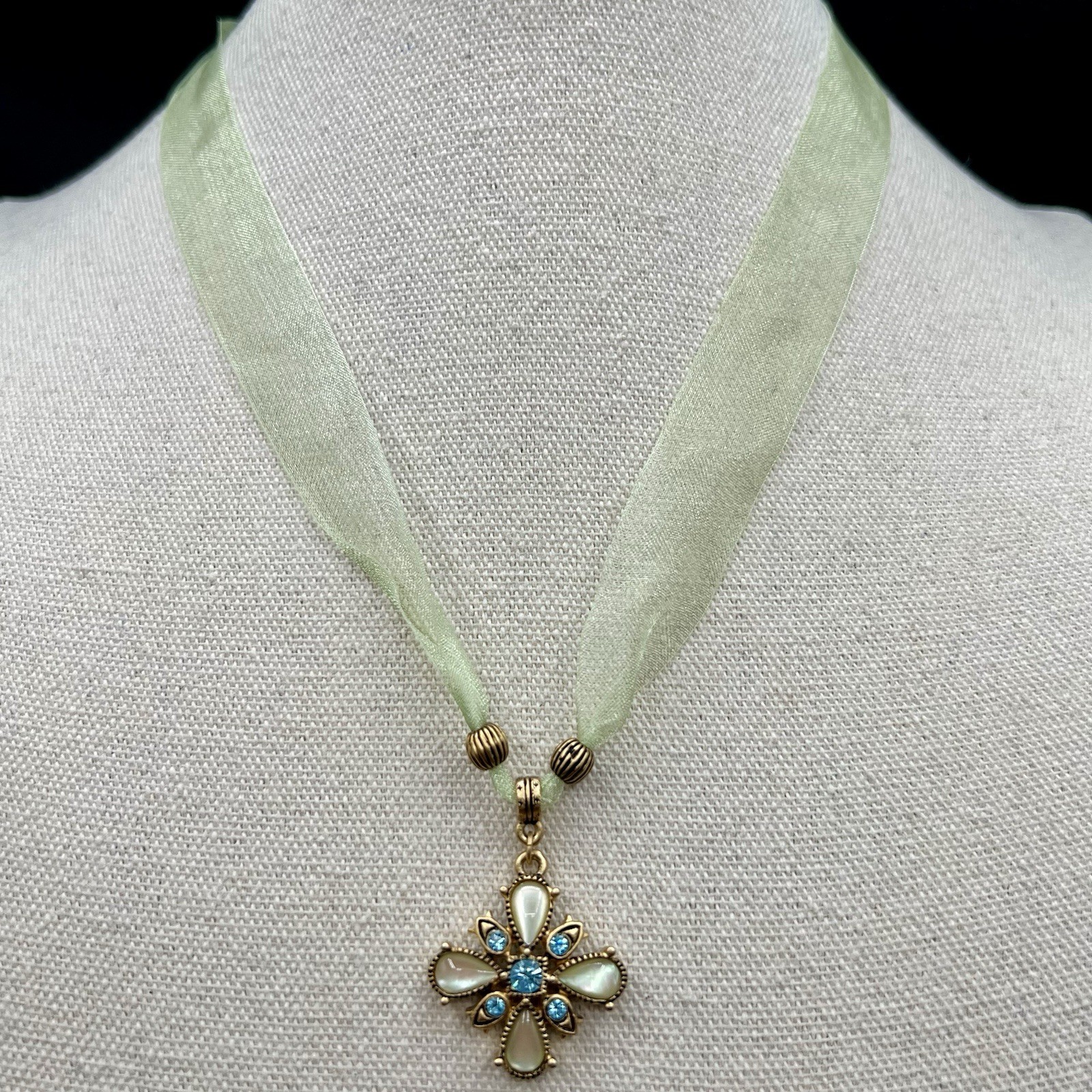 Victorian Revival Necklace Lot 3 Ribbon Pendant Cameo Floral Crystal Pearl 1928