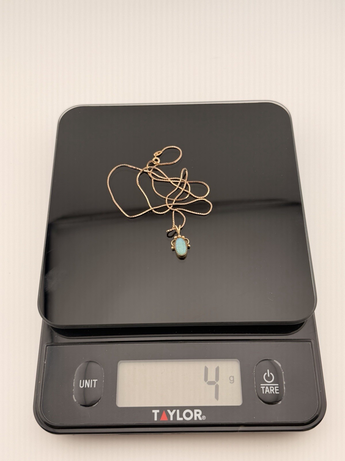 Vintage 14K Gold Opal Pendant Necklace Italy Box Chain Blue Green Fire Opal