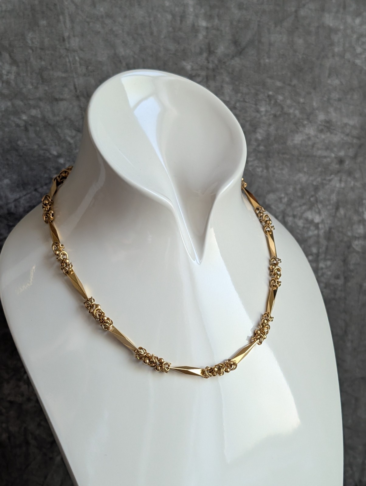 Vintage Givenchy Byzantine Link Bar Station Necklace Gold-Tone 17″
