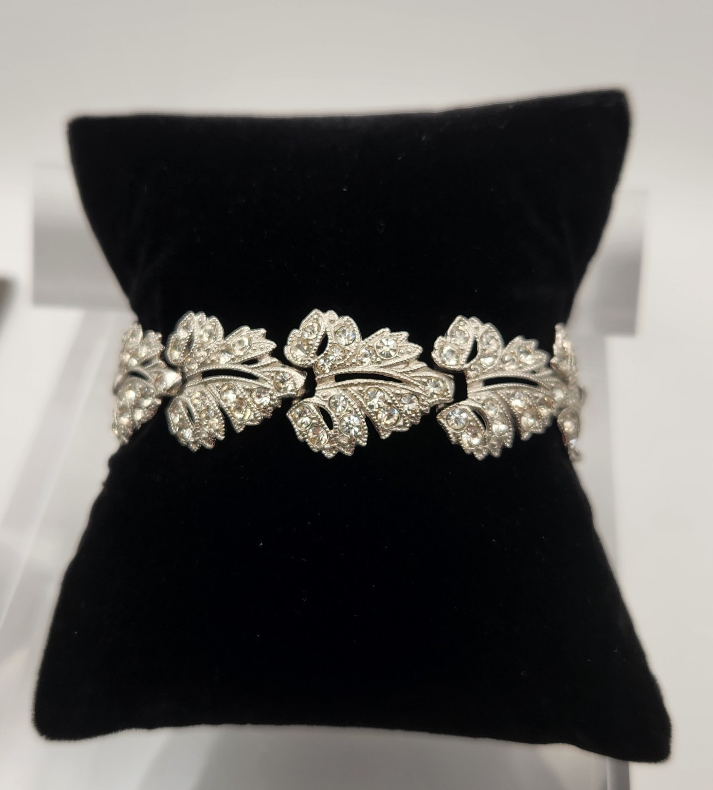 Vintage ORA Rhinestone Bracelet Clip Earrings Set Signed Silver Tone Bridal Glam