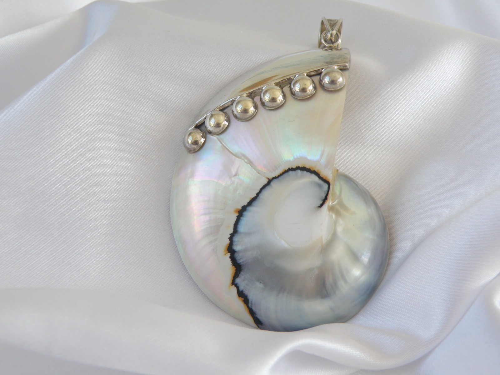 Huge Sterling Silver 925 Nautilus Shell Statement Pendant