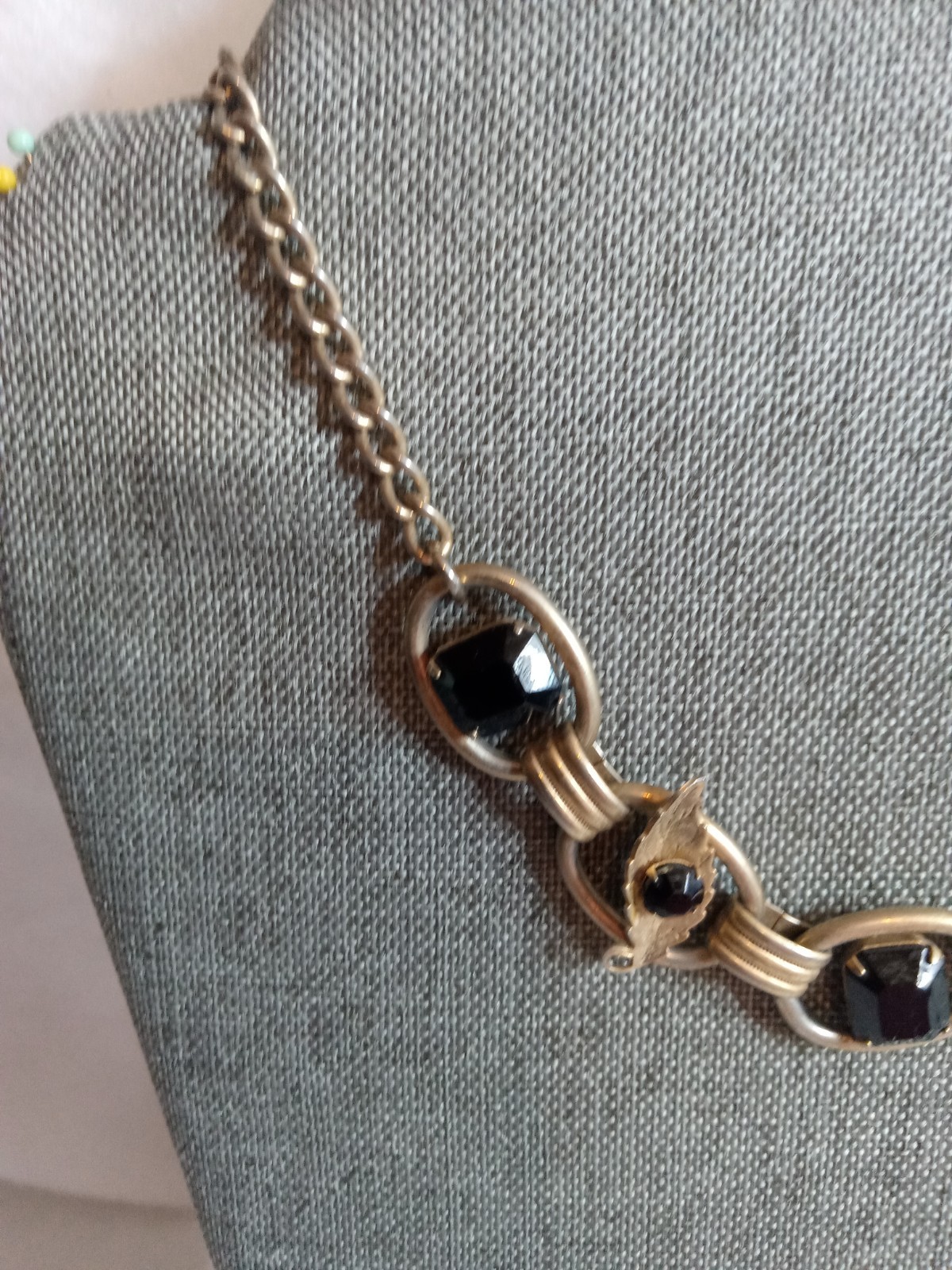 Vintage Mid Century Gold Tone Black Lucite Bead Necklace Classic Statement Wear