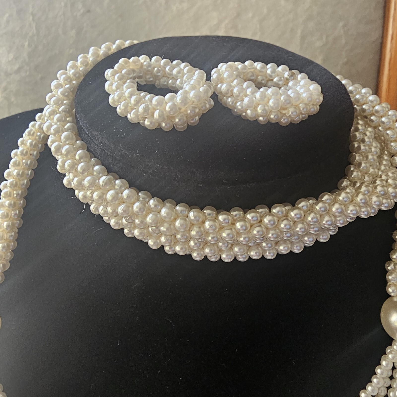Vtg Beaded Flapper Lariat Necklace Rope Tassels Art Deco Style 2 Adj Rings