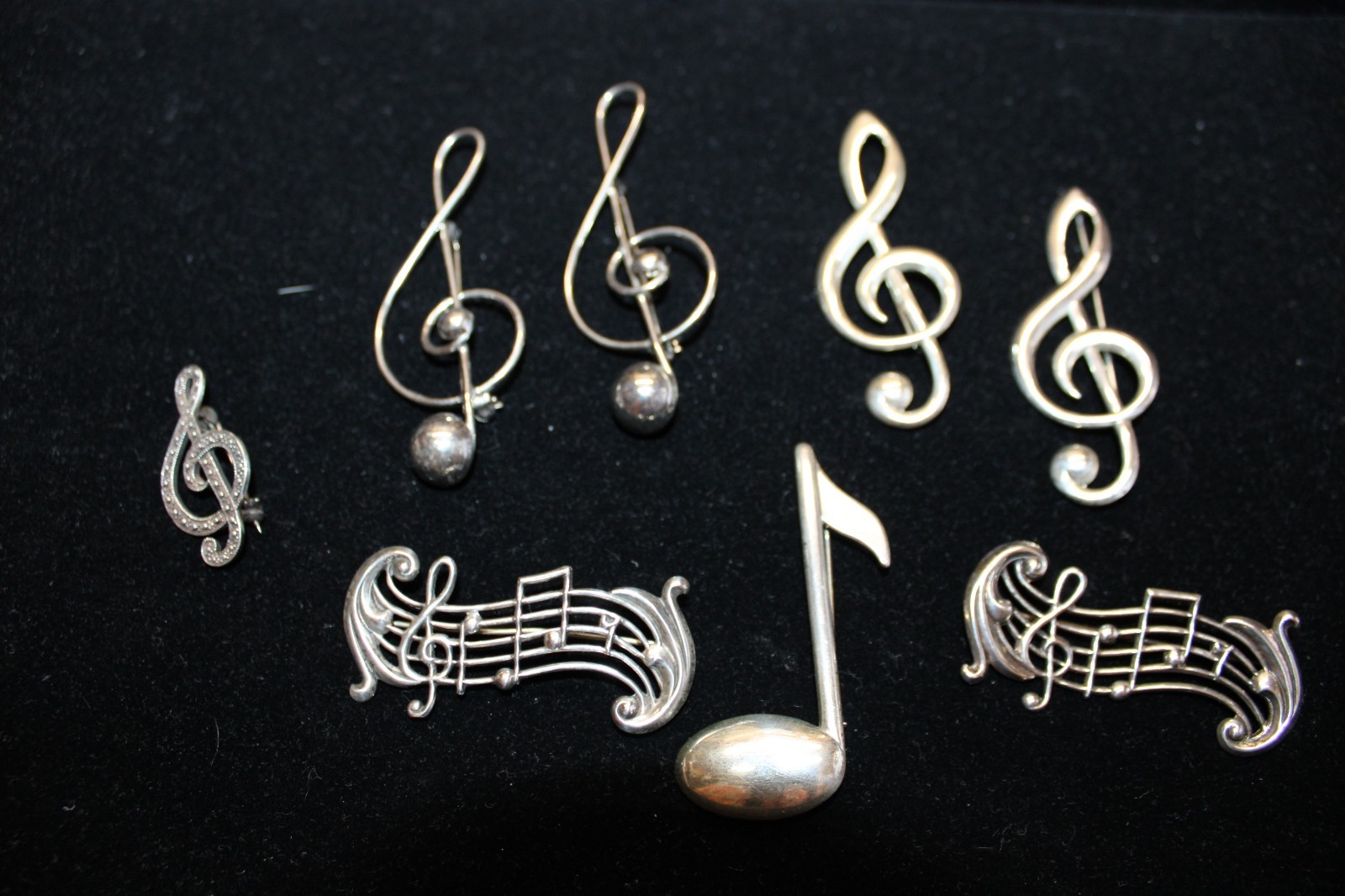 VTG (8) STERLING MUSICAL NOTES THEME PINS BROOCHES LOT LANG, BEAU, ETC. 36g