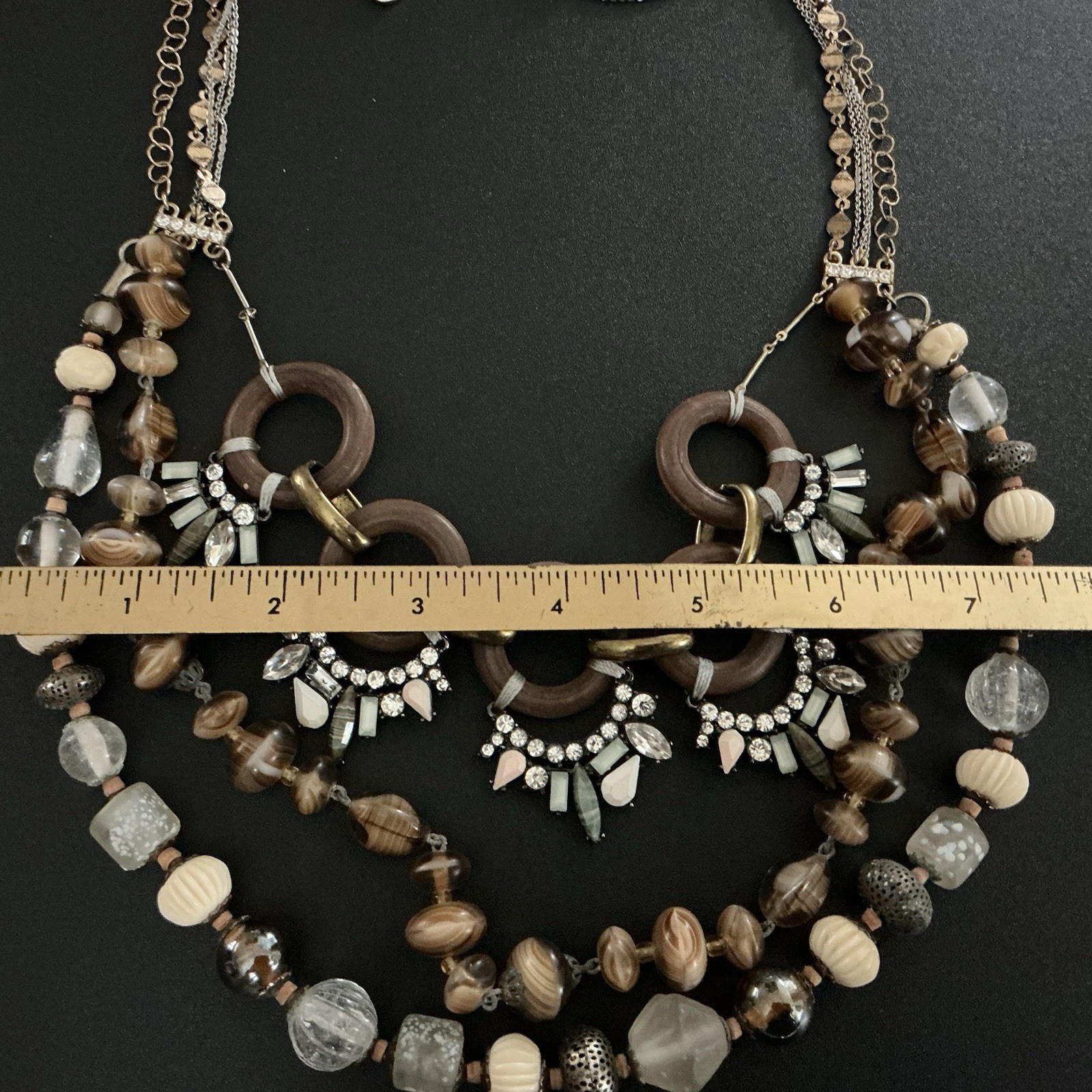Vtg Bib Necklace Multi Media Eclectic Boho MidCentury Style Maximalist 18”-20” L
