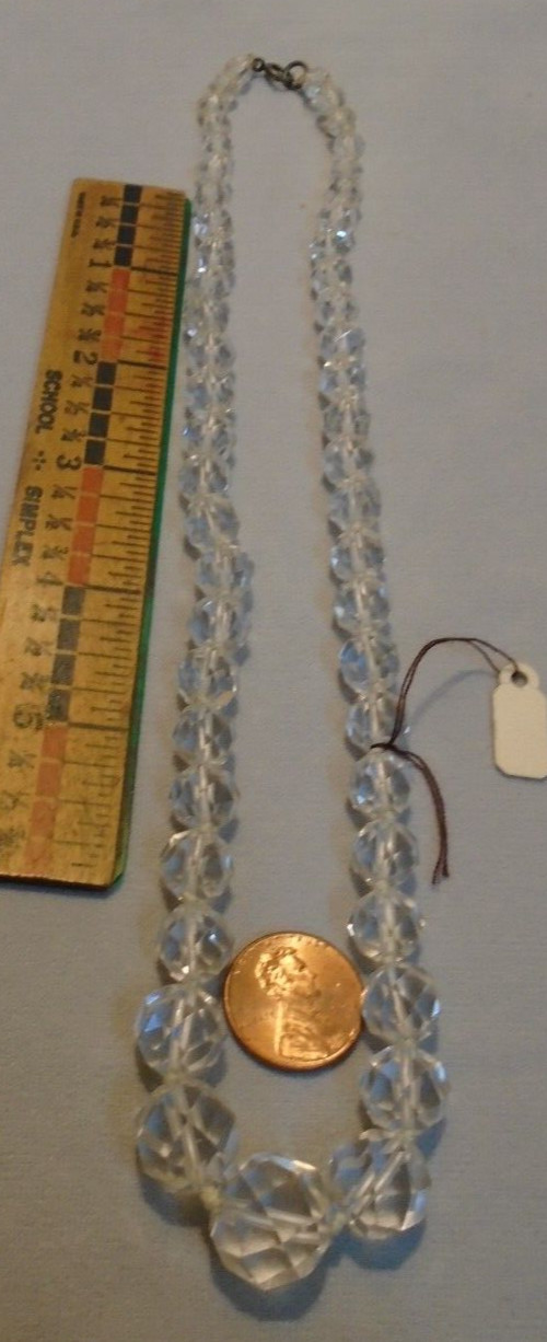 Crystal Glass Faceted Beads Knotted 20″ Necklace 1/4″-1/2″ BEADS VTG FREE SHIP