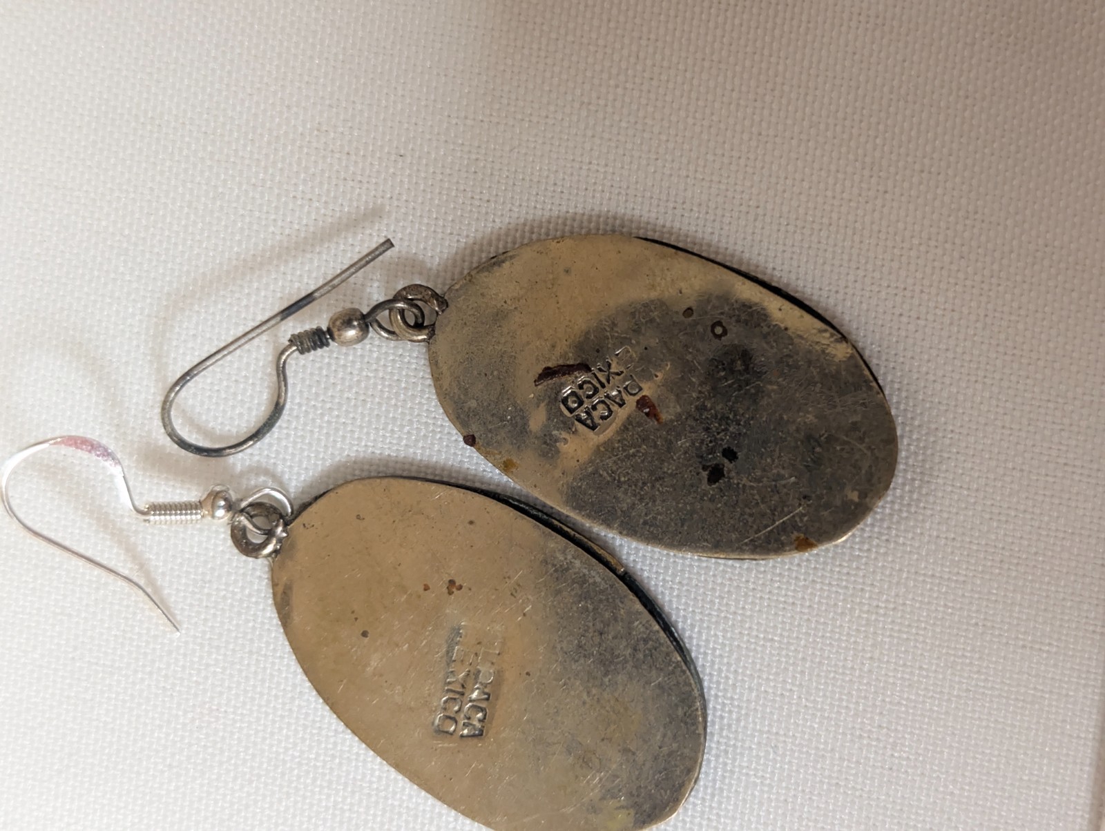 Vintage Alpaca Abalone Carved Sterling Silver Gold Tone Earrings Pierced