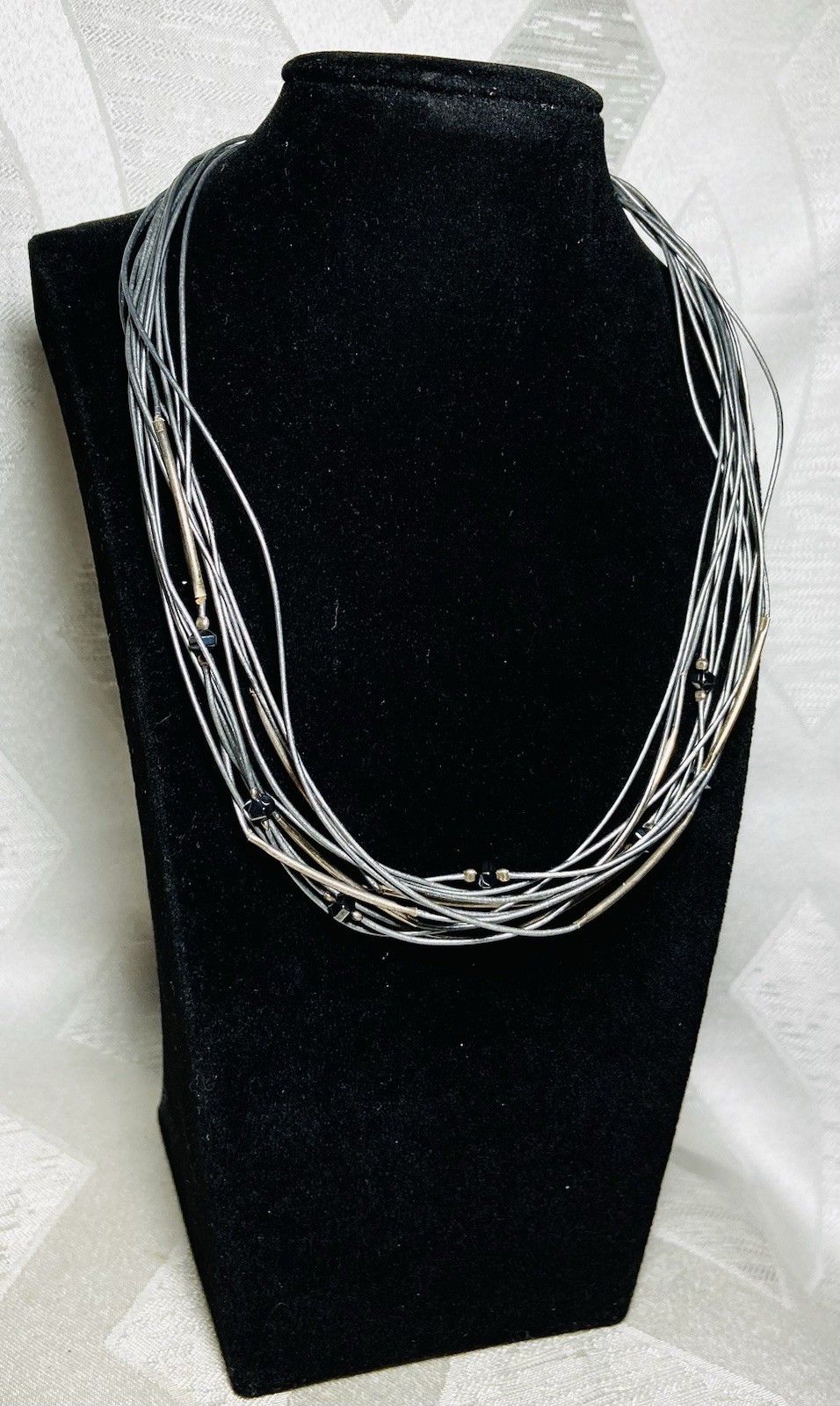 Silpada 925 Sterling Silver Multi Strand Leather Cord Necklace Black Bead 18″