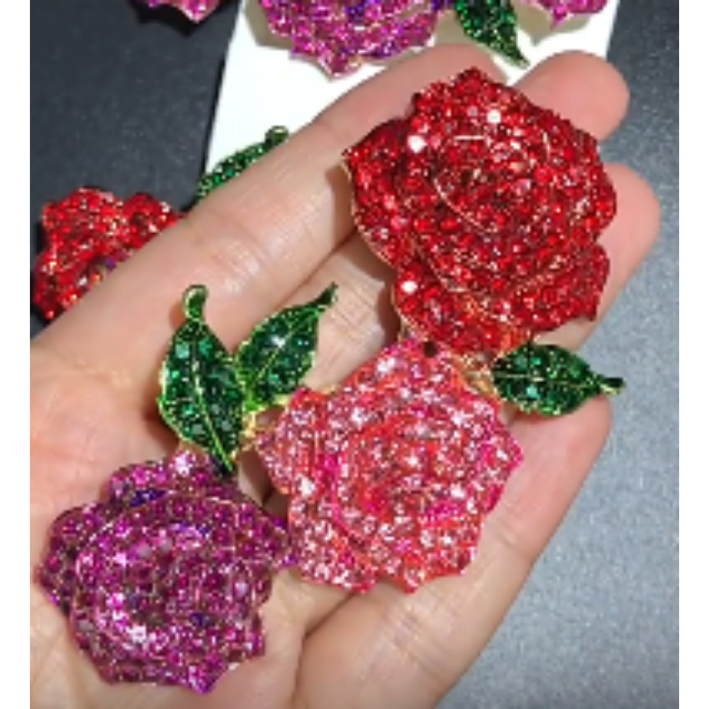 Rhinestone Valentine Brooches Red Love Heart Rose Flower Brooch Pin for Women US