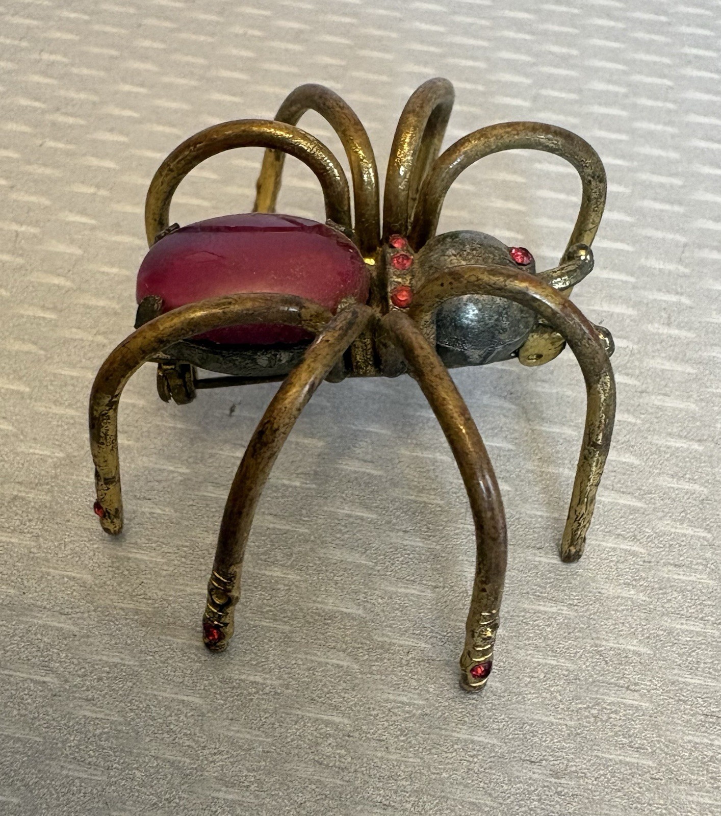 Art Deco Antique Spider Brooch Insect Bug Jewelry Red Plastic Rhinestones READ