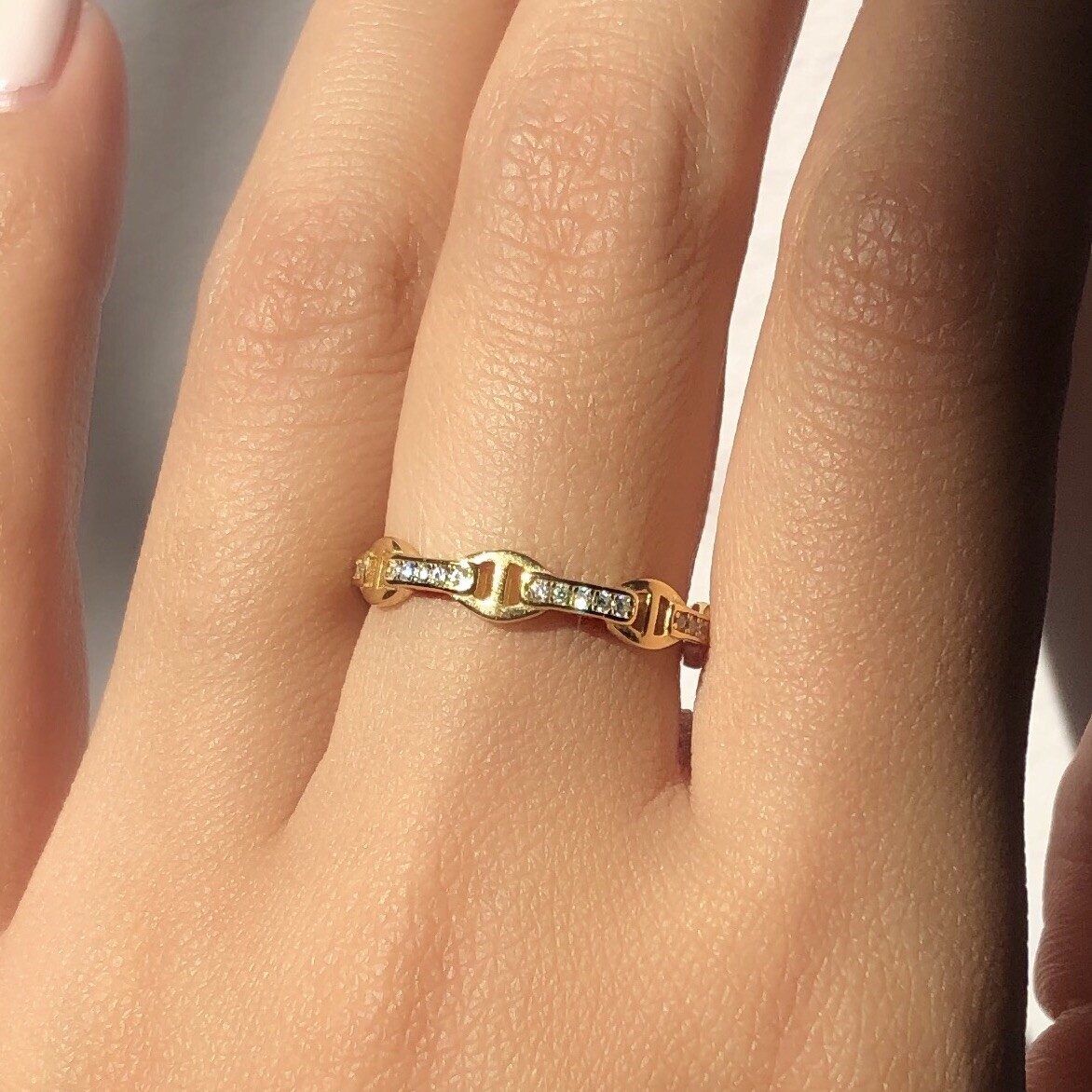 Dainty Anchor Mariner Link Chain Ring 18K Gold Filled Sterling Silver | Size10