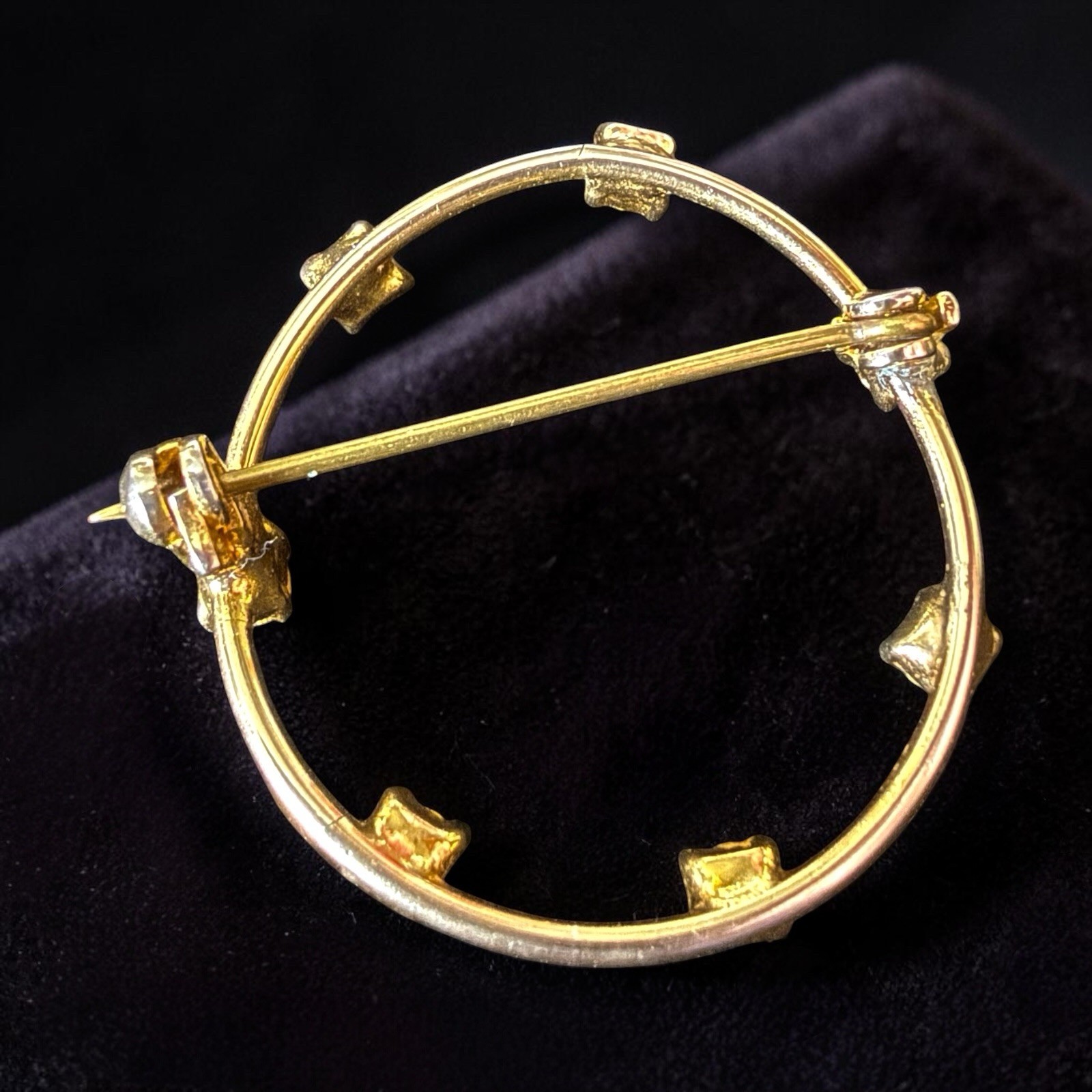 Rhinestone Brooch Vintage Red Circle Gold Tone Pin Mid Century 1950s