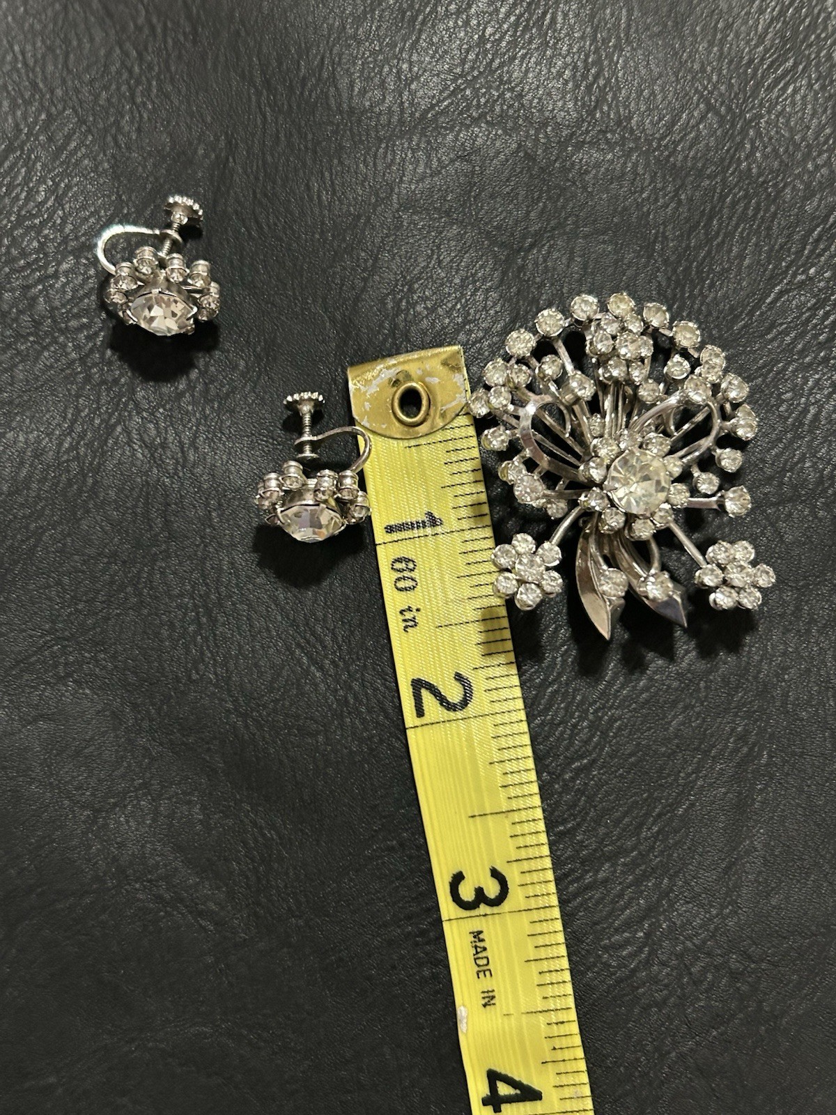 Vintage Rhinestone Screwback Earrings and Brooch Set