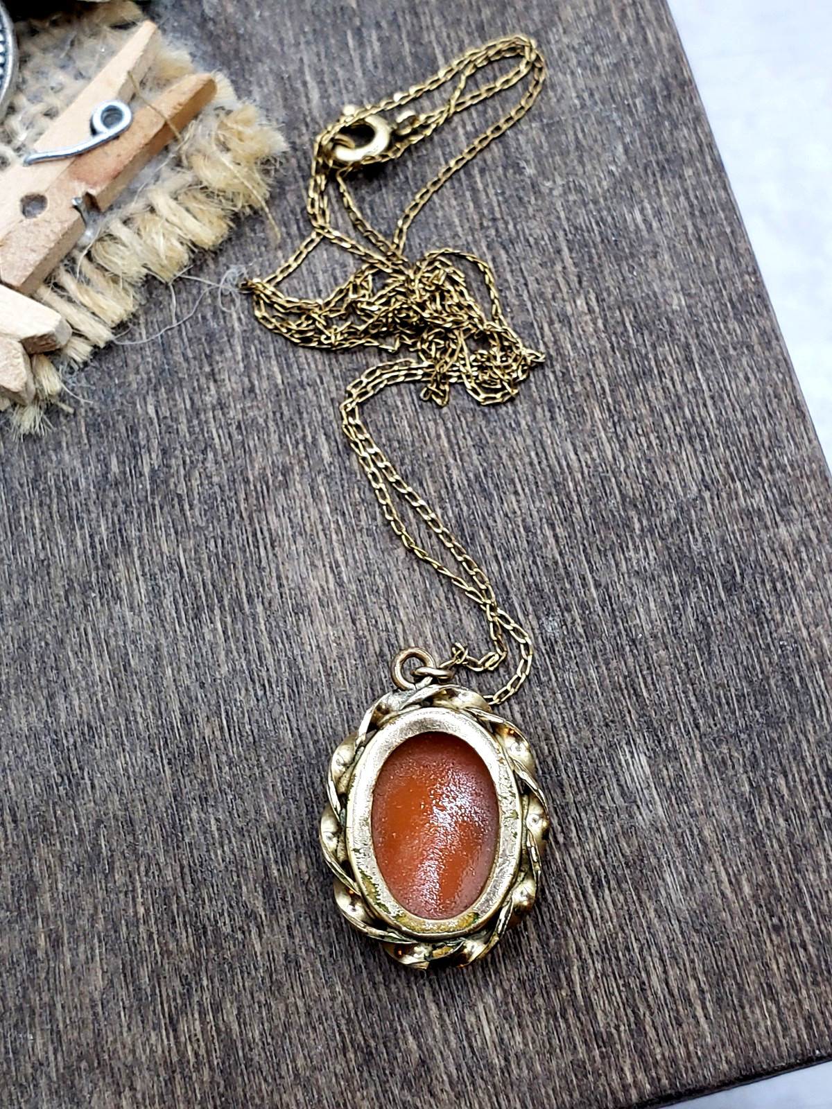 Vintage A & Z Hand Carved Cameo 12K gold plated necklace 18″