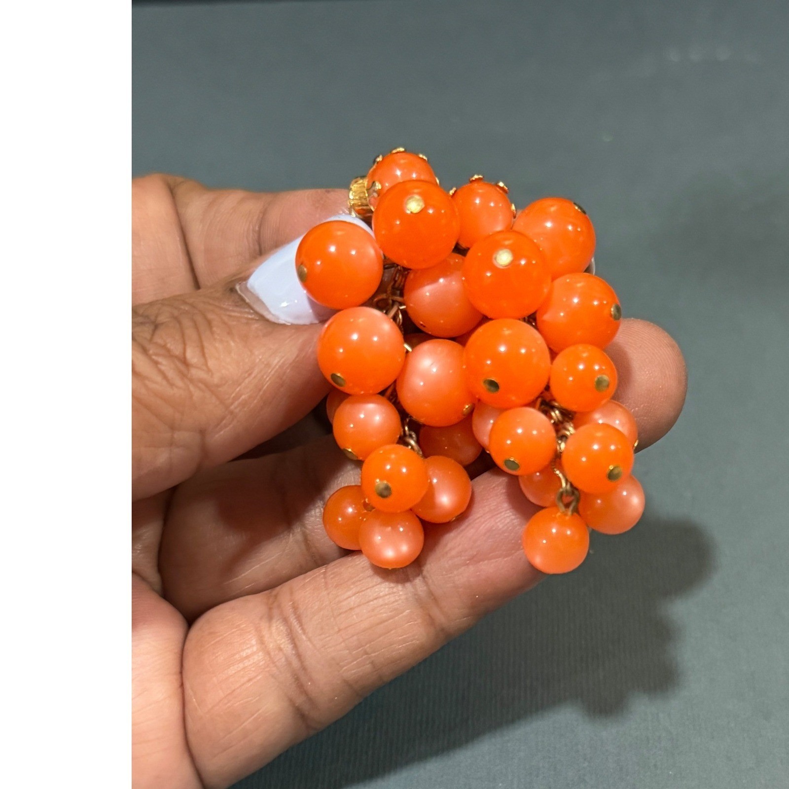 Vintage Grape Cluster Orange Moon Glow Earrings Mid-Century Clip-On