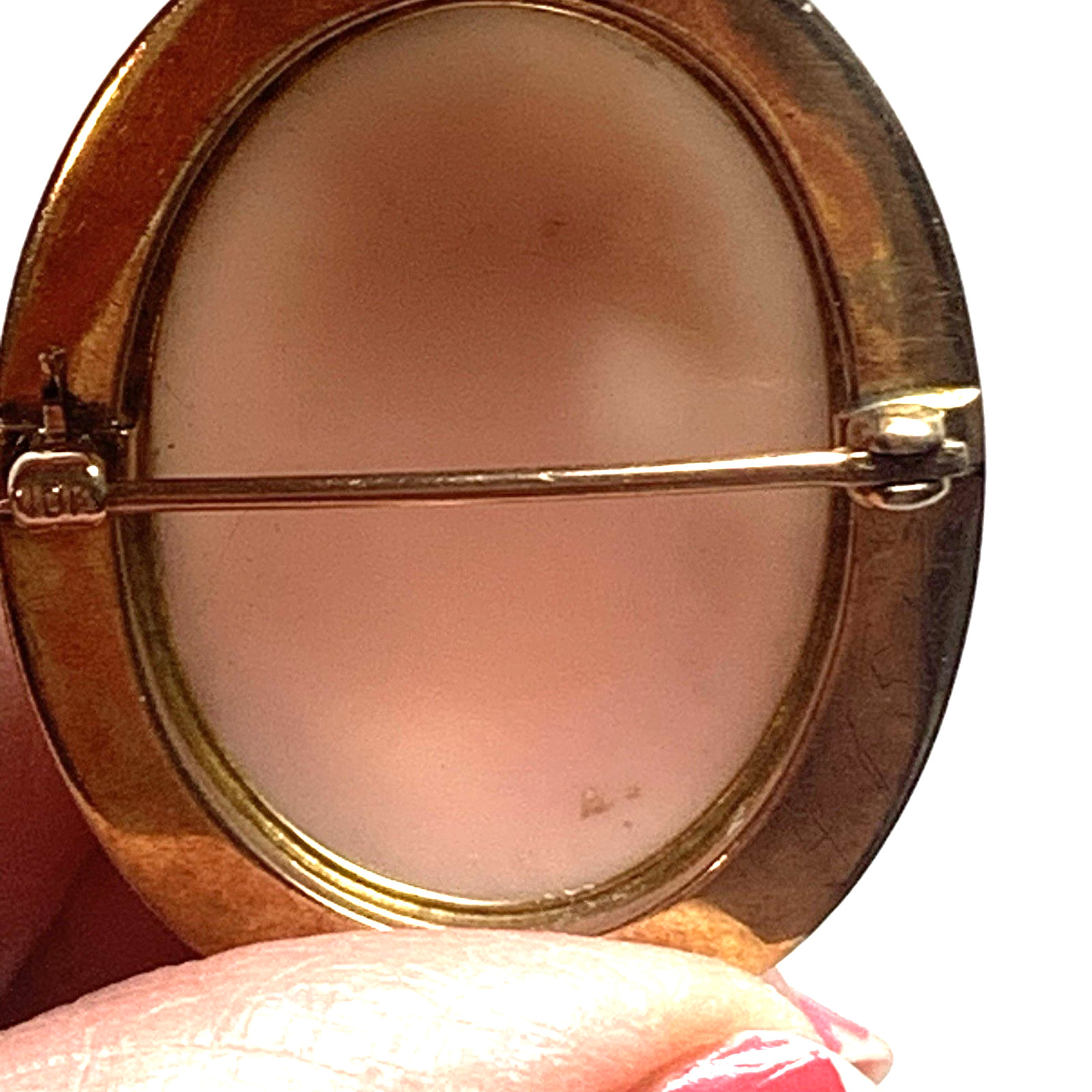 Vintage 10k Gold Right Facing Hand Carved Cameo Brooch Pin Pendant