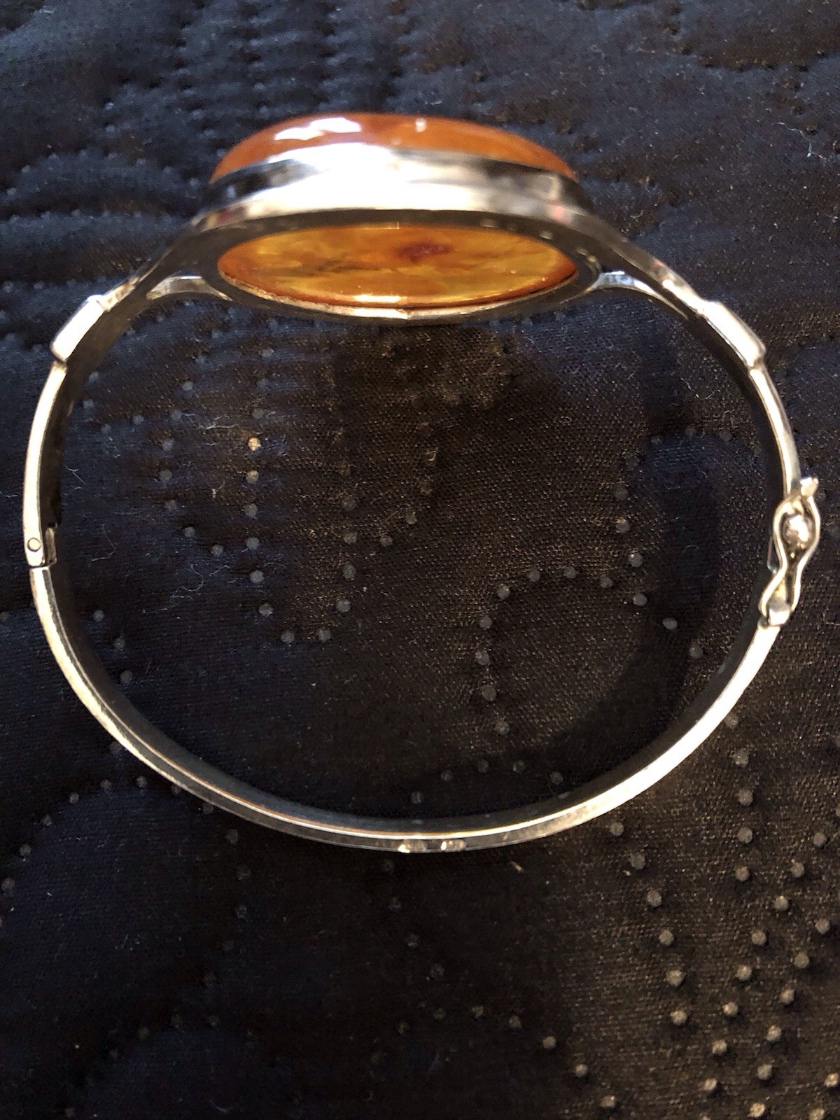VINTAGE STERLING BALTIC AMBER HINGED  BRACELET