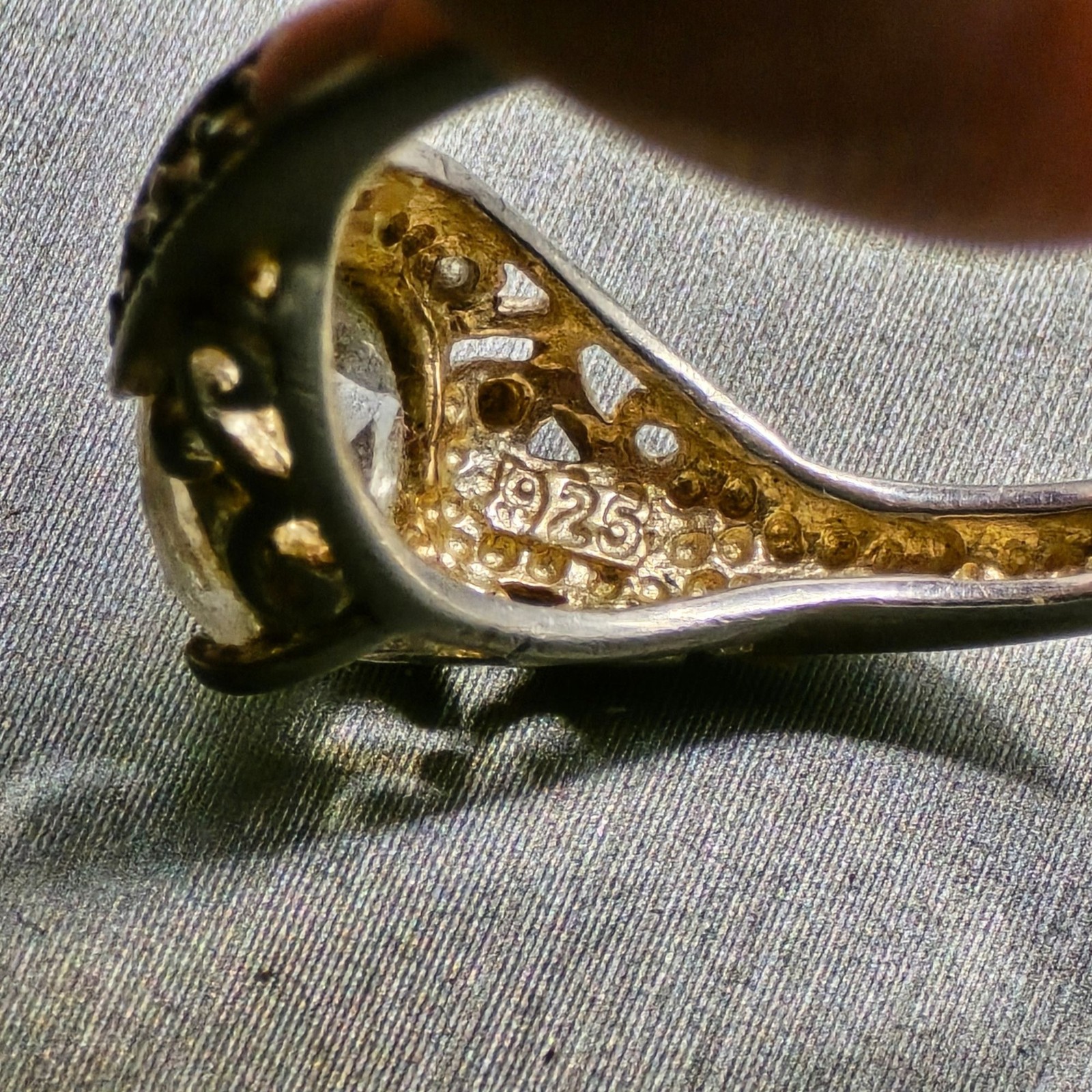 Vintage Art Deco Revival Sterling Silver Crystal Ring Size 8 Filigree Signed CW