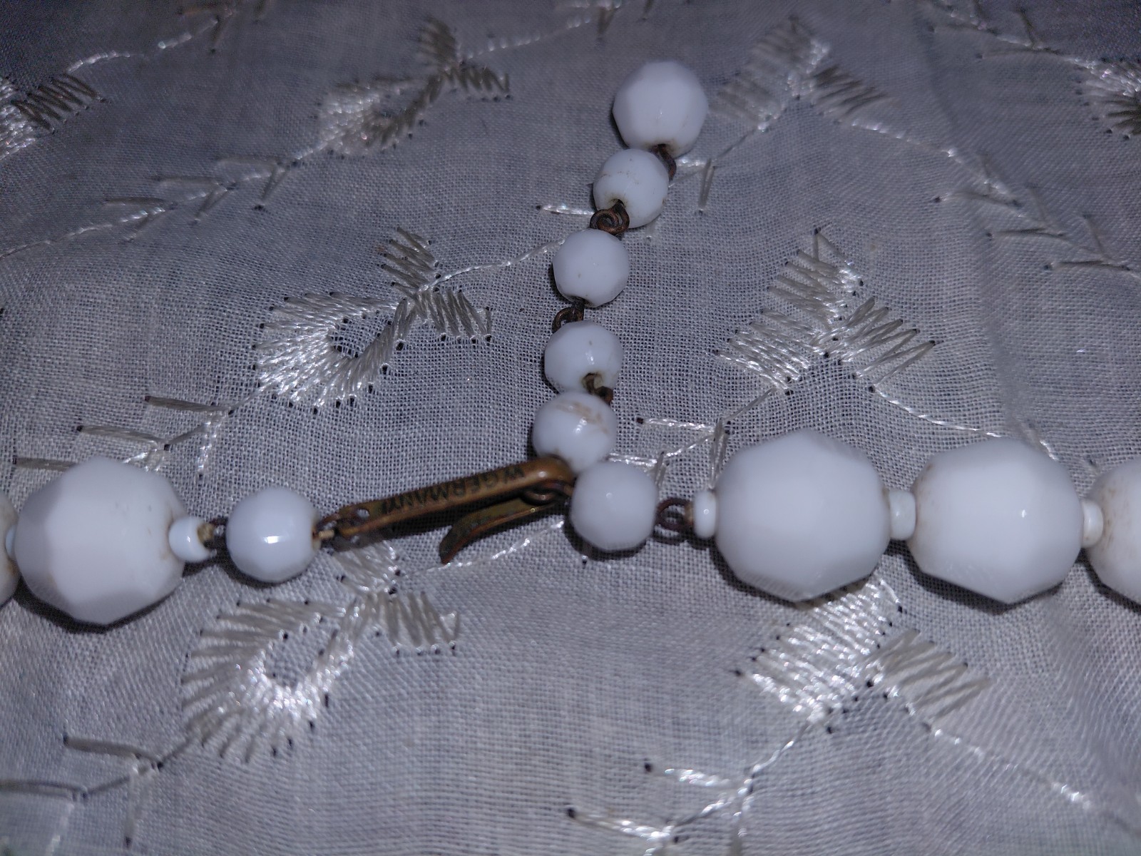 1950’s Faceted Milk Glass Bead Necklace – Made in West Germany – 23.5″