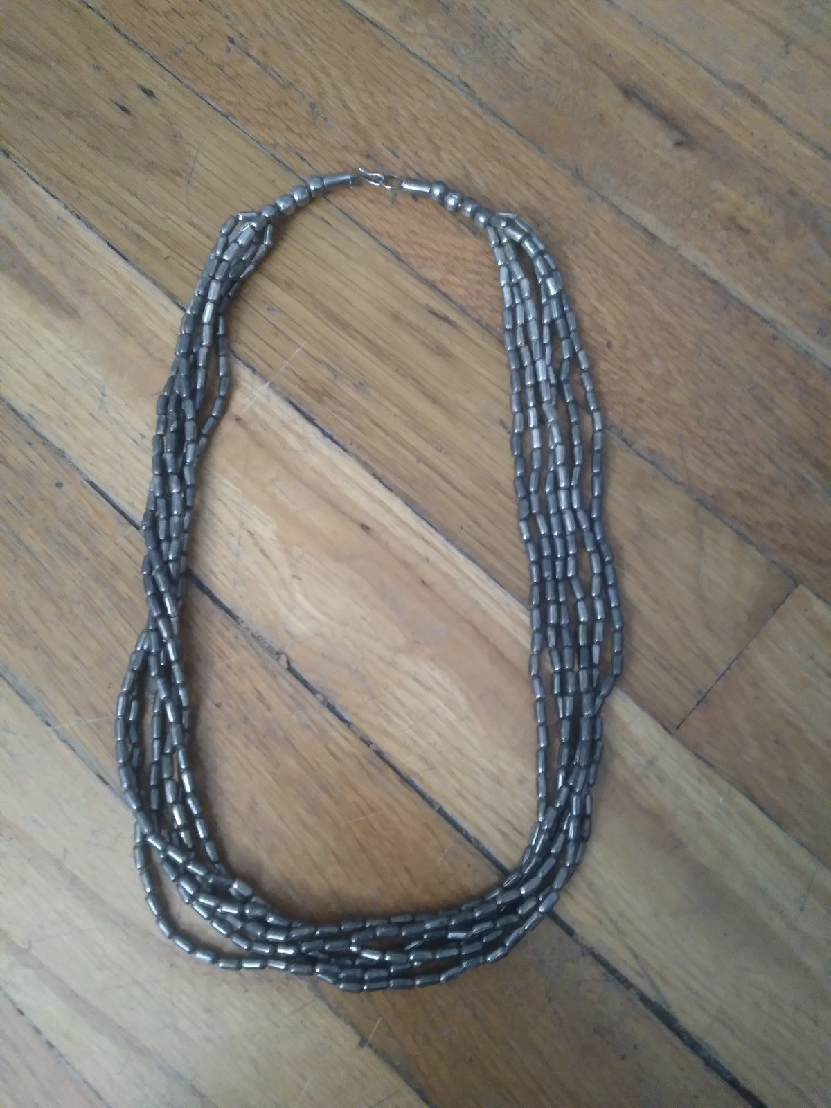 Vintage Silver Beaded Necklace 22 Inches 6 Strand Statement