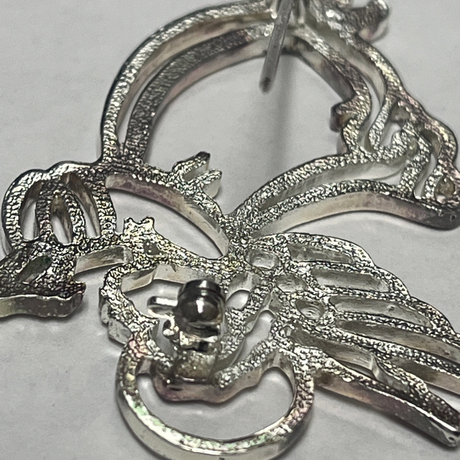 Vintage Silver Halo Angel With Wings & Blowing Trumpet Brooch Lapel Pin Costume