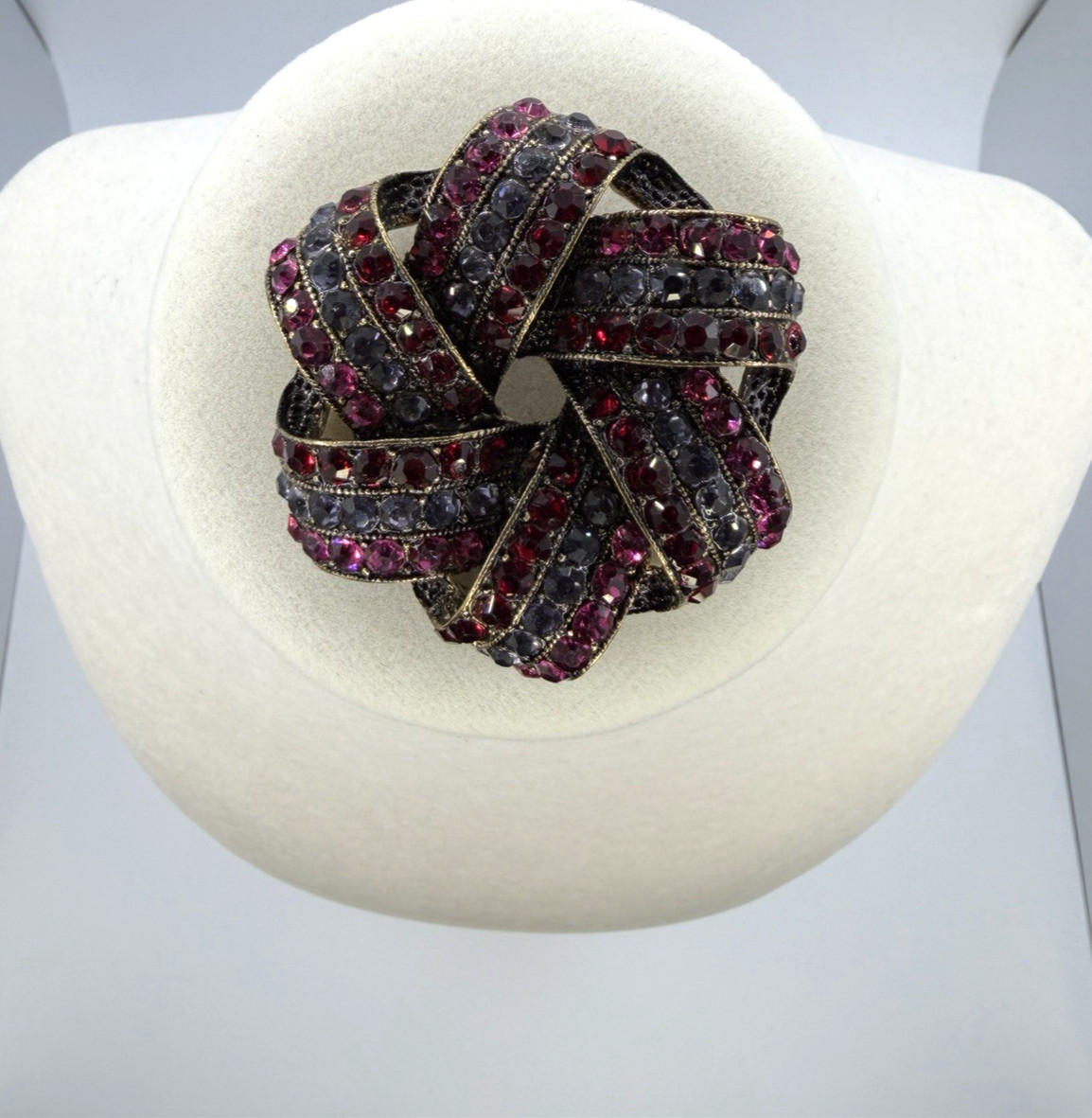 Monet Rhinestone Brooch Pink Red Purple Swirl Pin Gold Tone Vintage