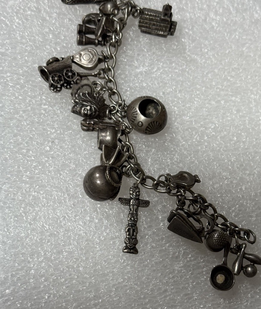 Vintage Sterling Silver Charm Bracelet Southwest Western 24 Charms 1.64oz