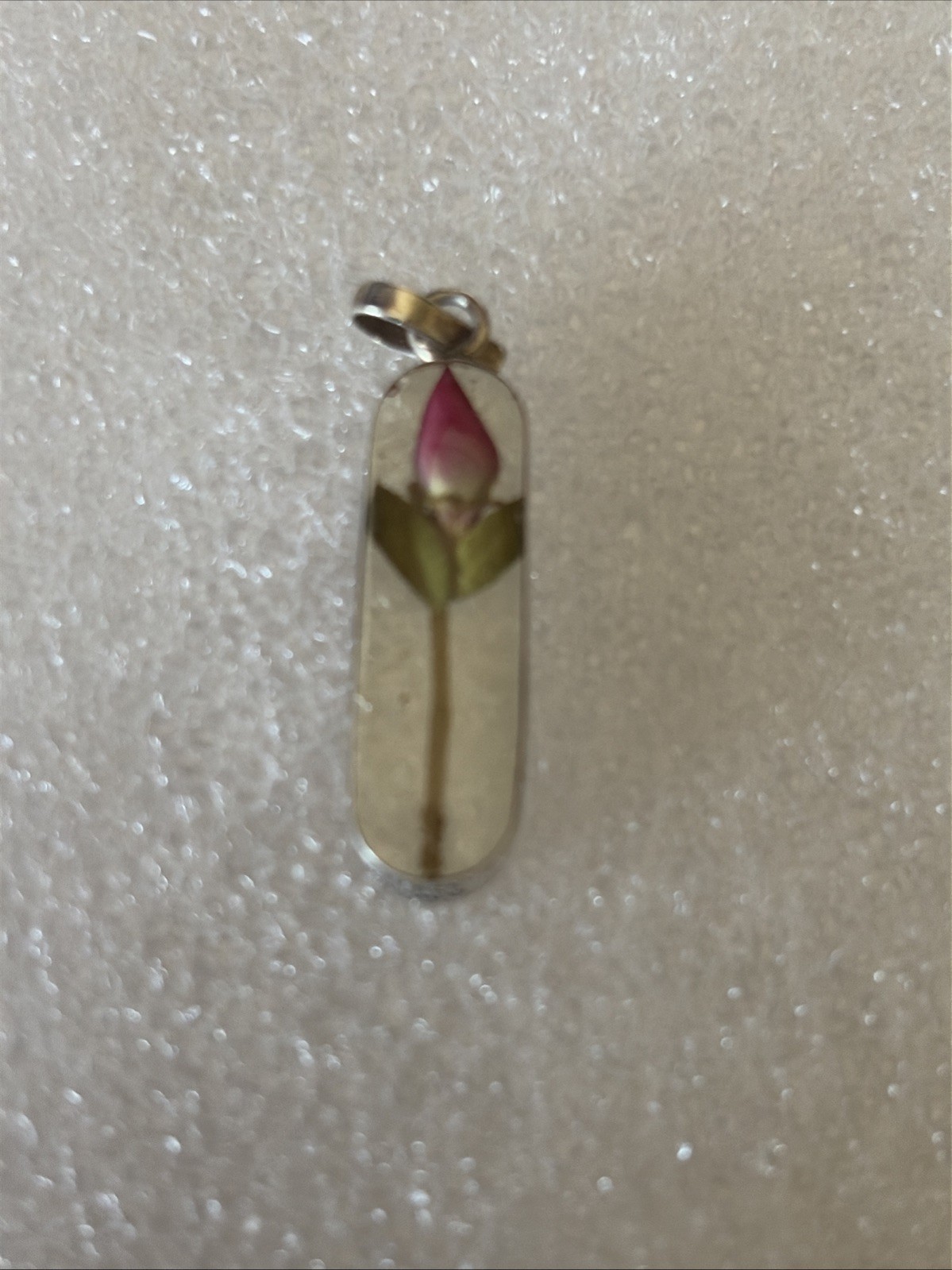 Vintage Sterling Rose Bud Encased In Lucite Pendant Charm-signed ATI 925 Mexico