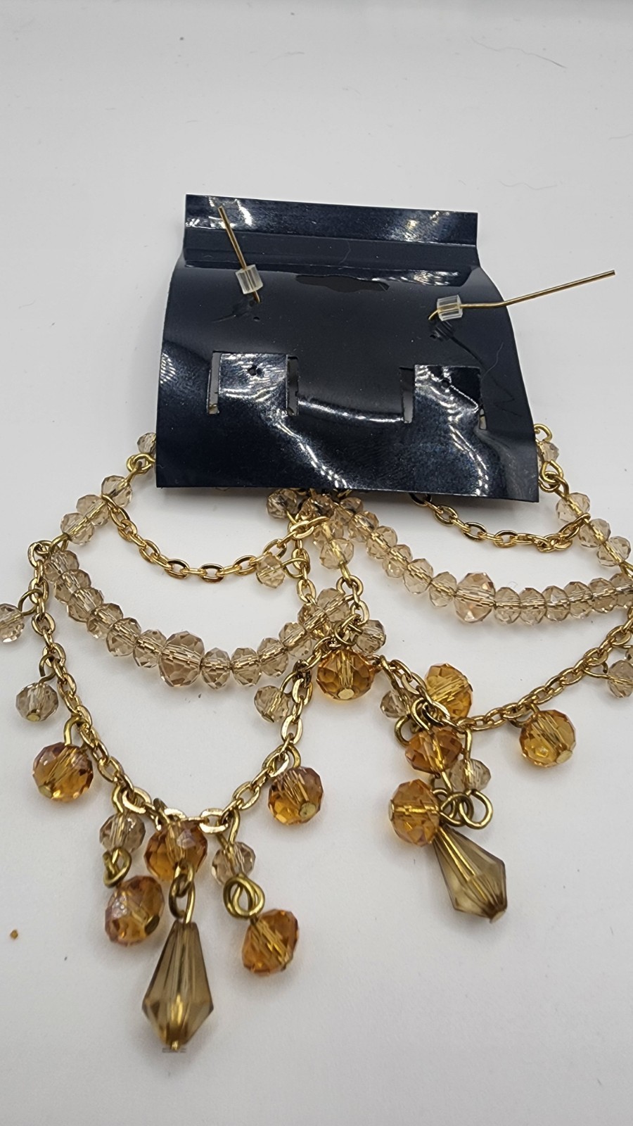 Vintage Women’s Gold Toned Large Bead Faux Diamond Earrings Jewelry Set
