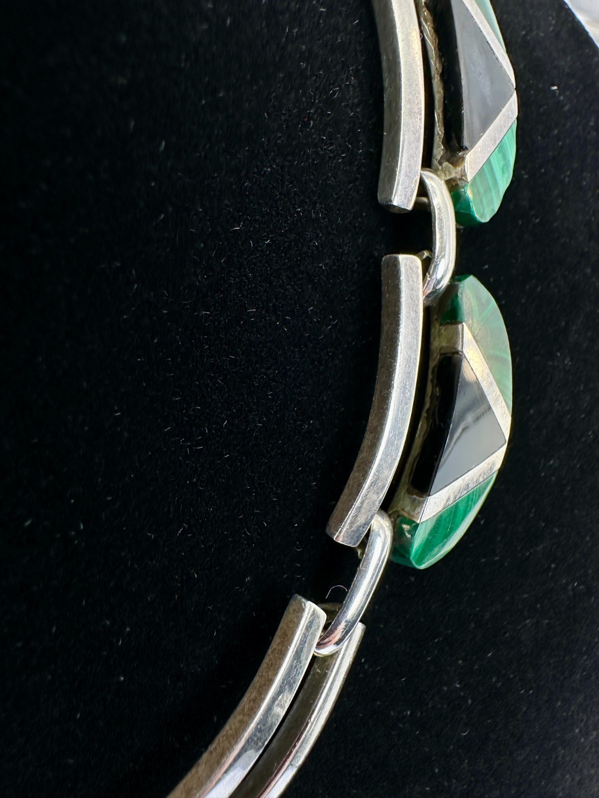 Vintage Taxco TS-108 925 Silver Malachite Onyx Necklace Bracelet Earrings