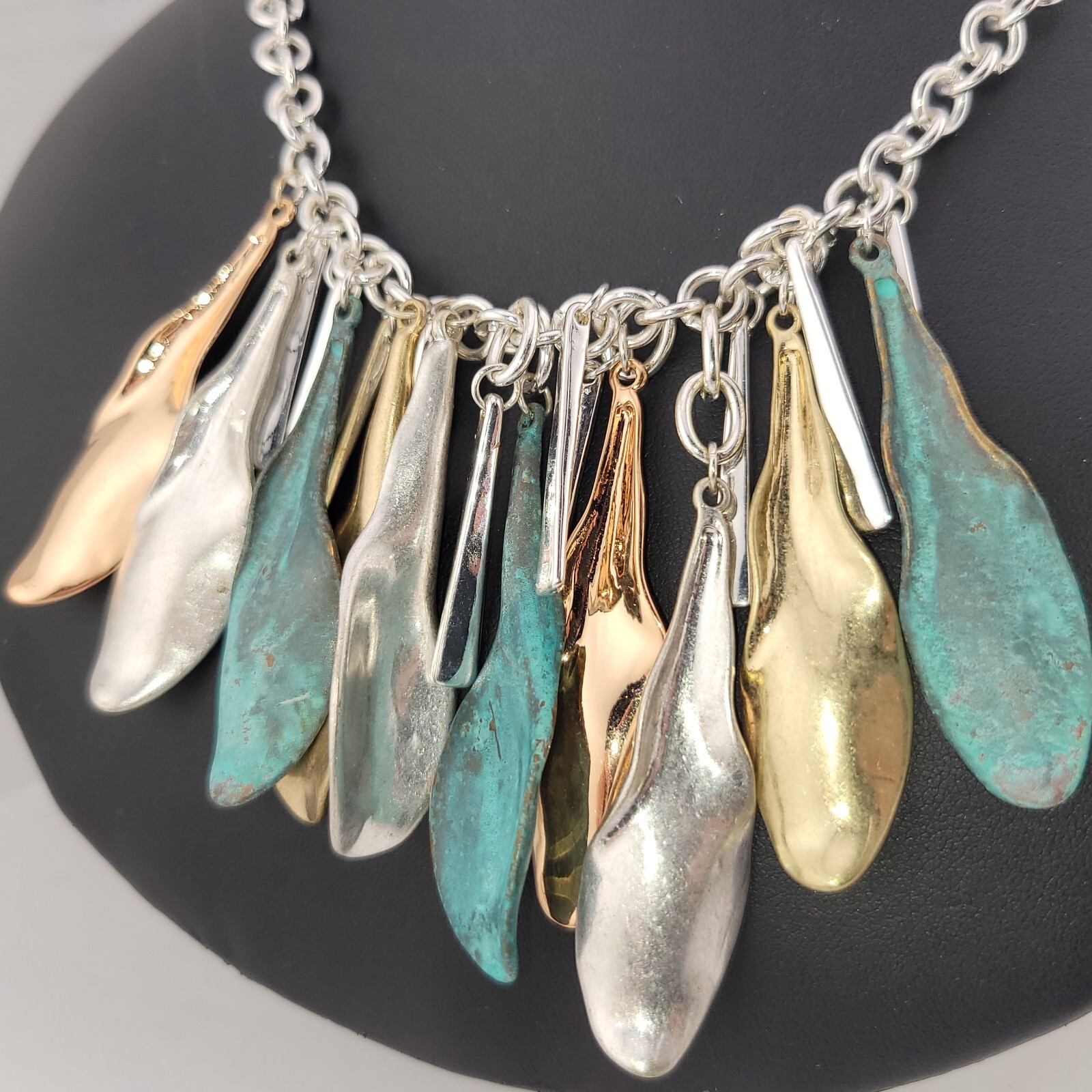 Vintage Signed RLM Robert Lee Morris 🥄Spoon Necklace Oxidized Brass Silver Gold