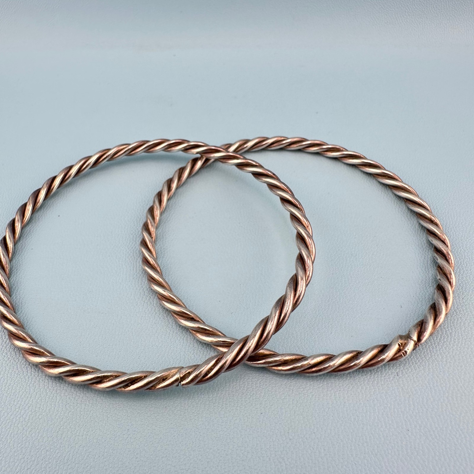 Vintage Sterling Silver Bangle Bracelet Lot Twisted Rope Texture 6.75″ Stackable