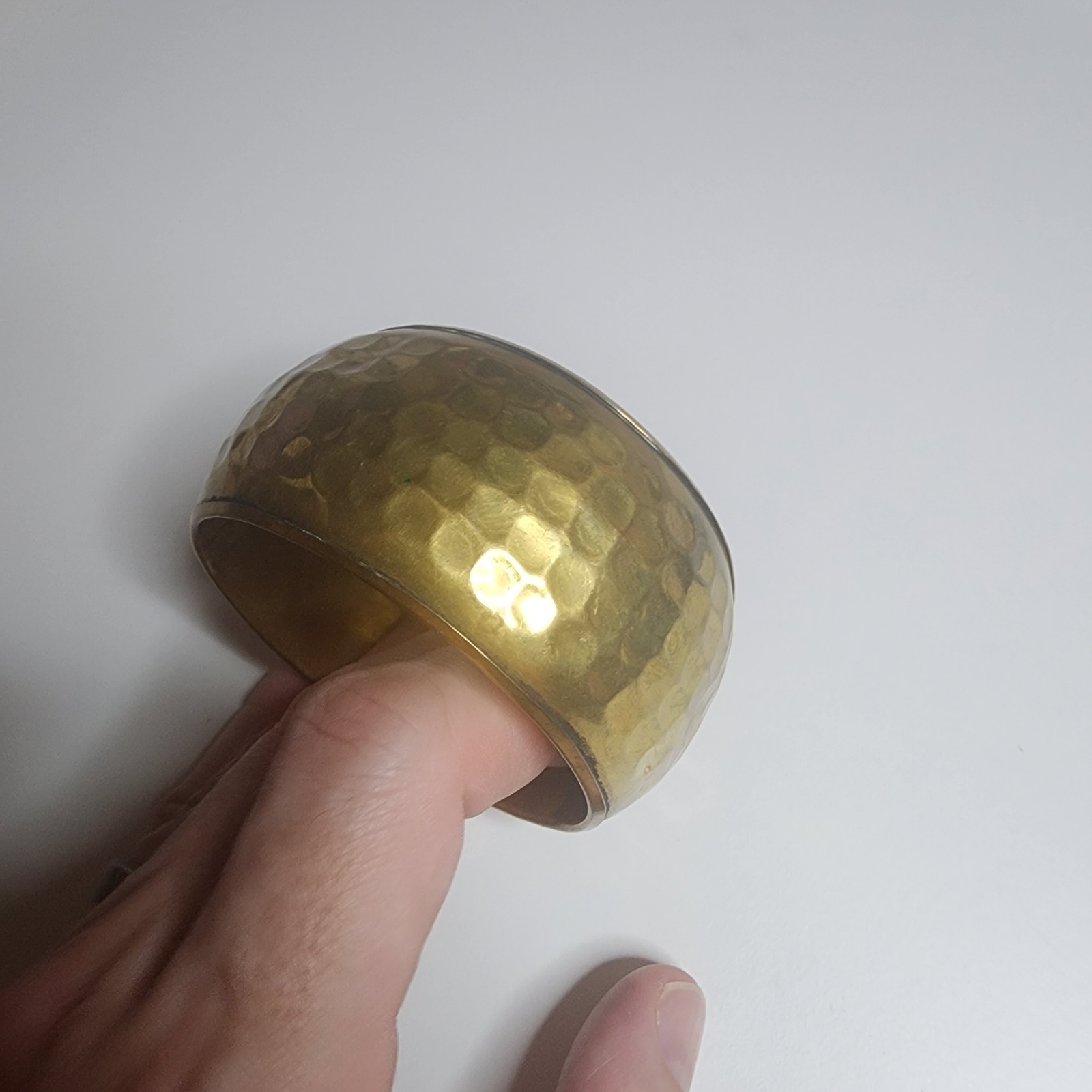 Vintage Chunky Wide Hammered Gold Tone Bangle Bracelet Statement Jewelry