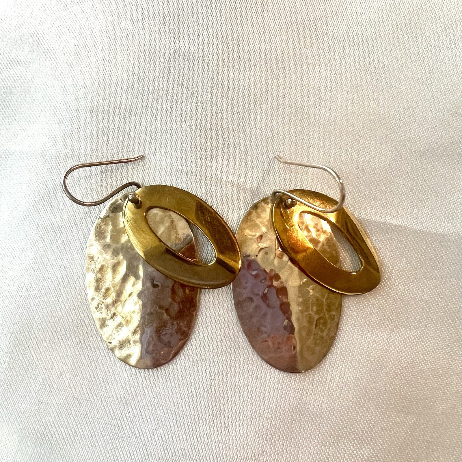 ATI 925 Mexico Brass Sterling Silver Mixed Metal Modernist Drop Earrings 2”/10g