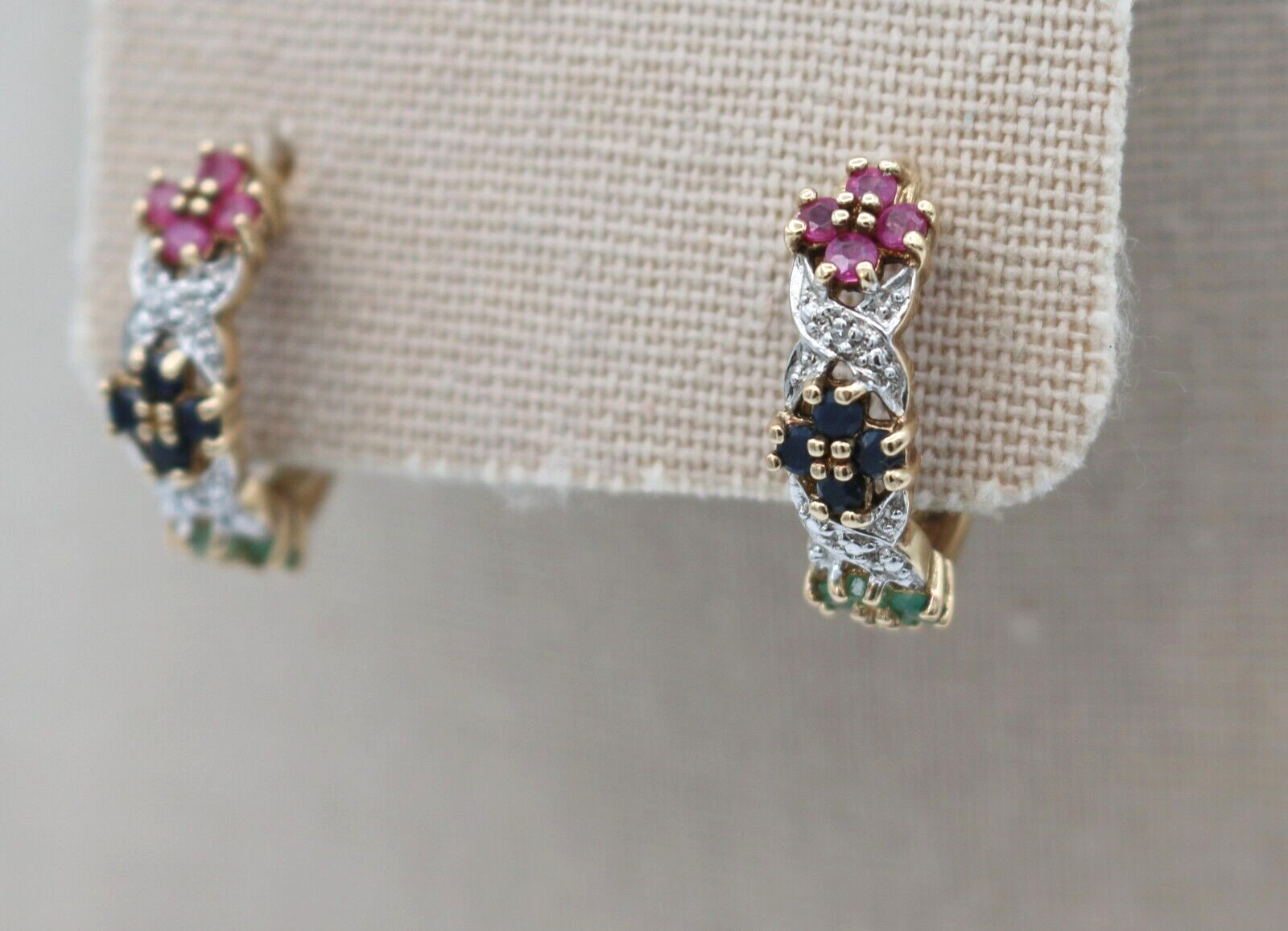 VTG Ross Simons Sterling Silver 925 Vermeil Ruby Sapphire Emerald Hoop Earrings