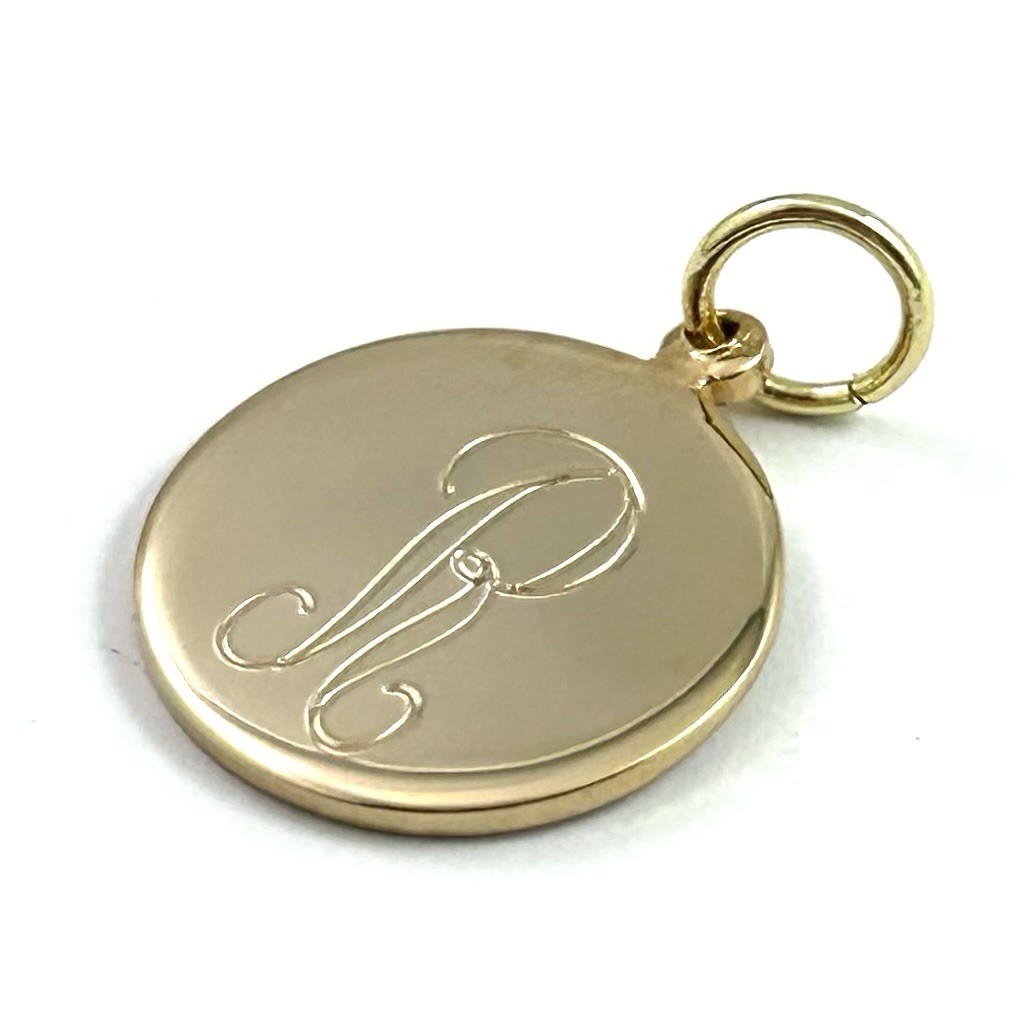 Vintage Initial R Charm Dainty Pendant Etched Gold Plated Metal Vintage Jewelry