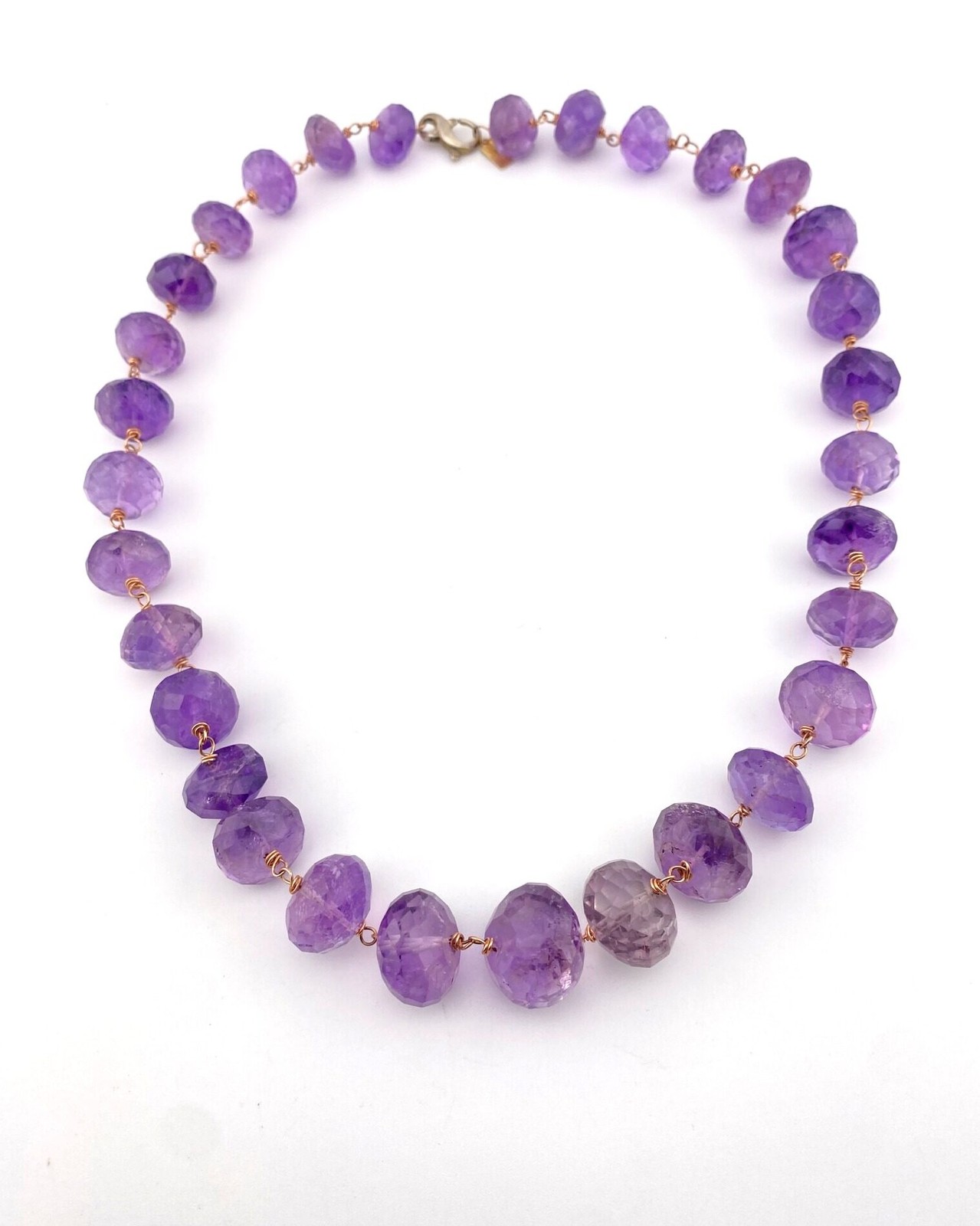 Huge Faceted Amethyst Beads Gold Filled Necklace Artist Signed OOAK 20 Inches