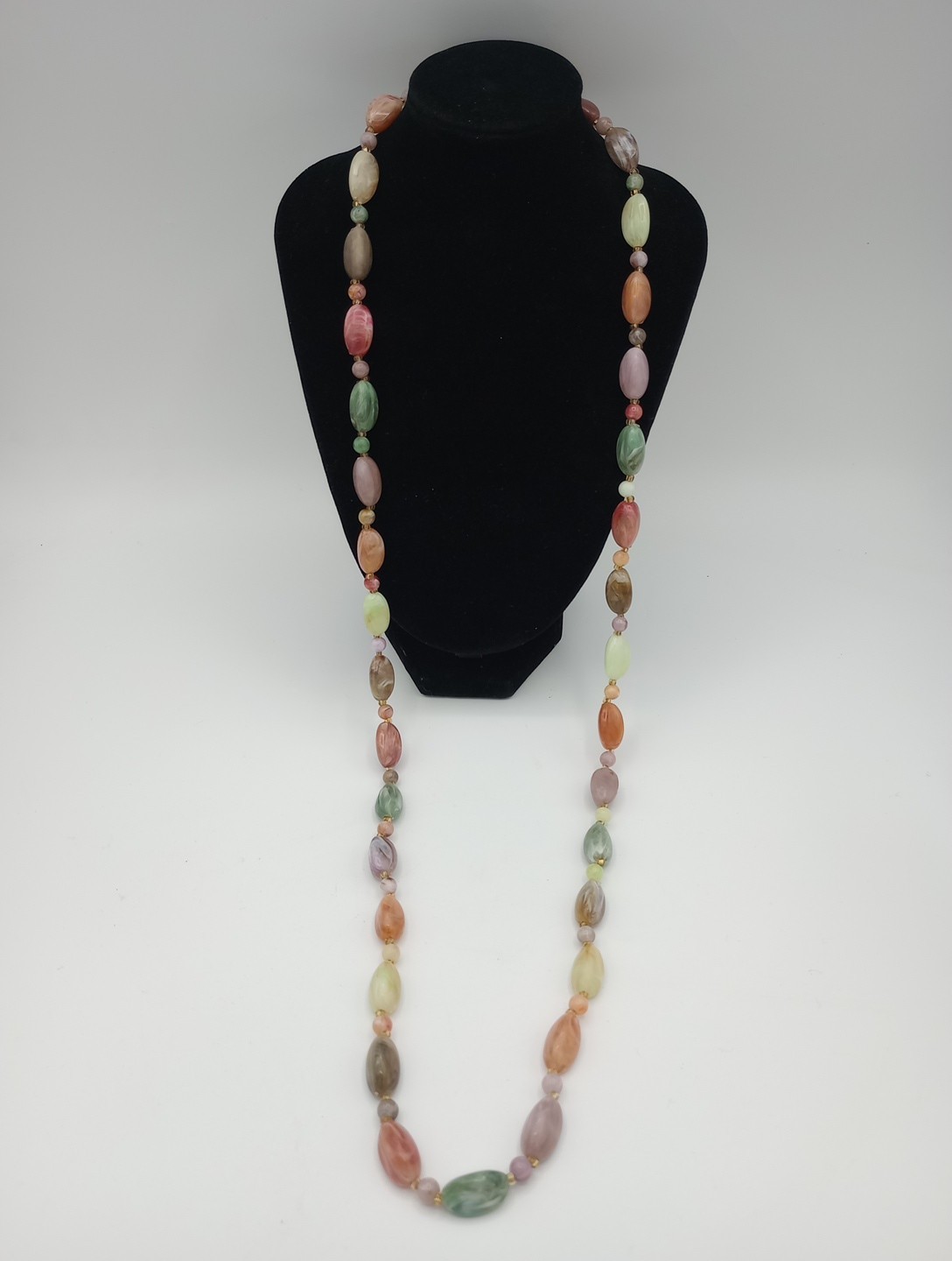 Vintage Multicolor Pastel Multi Color Gold Tone Spacer Bead Necklace 16.75 Inch