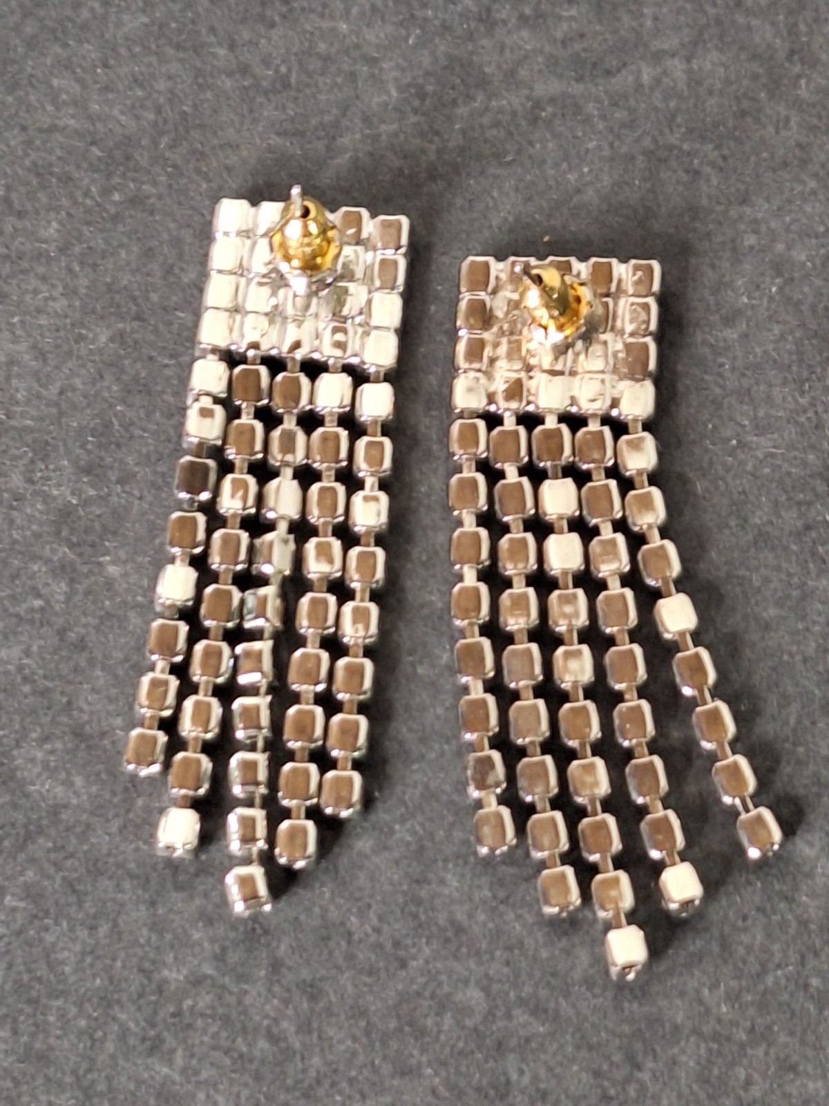 1950s Vintage Silver Tone Rhinestones Drip post earrings