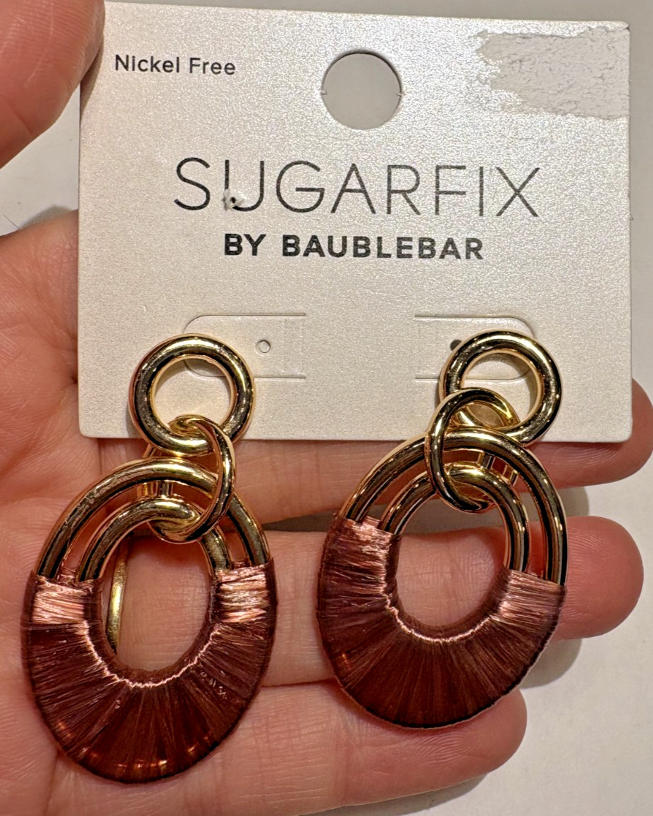 NWT Sugarfix by Baublebar Brown Wrap Dangle Gold tone Hoop Stud Earrings