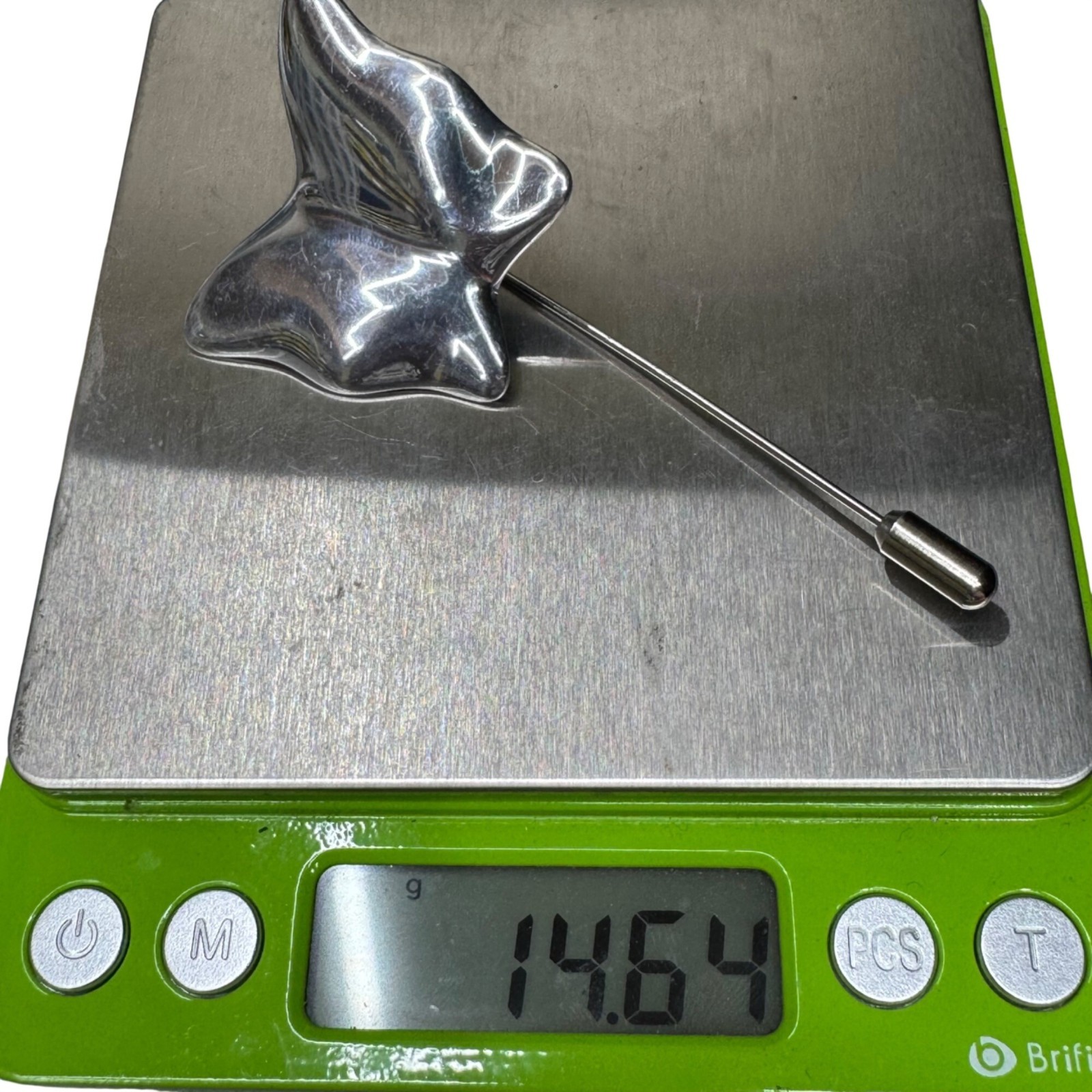 Hoselton Canada 181 Butterfly Aluminum art Sculpture stick Pin Signed Brooch 3″