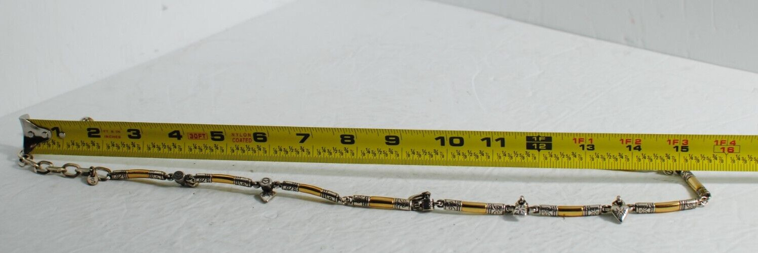 Retro Vintage Shiny Gold Tone Bar Link Chain with Small Charms Necklace 30”