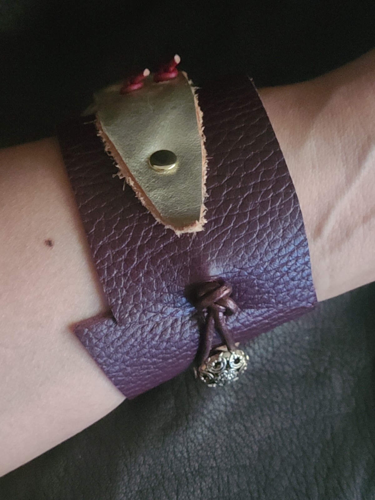 MyxxBlenz leather cuff bracelet with brass ring. Wearable art NWOT