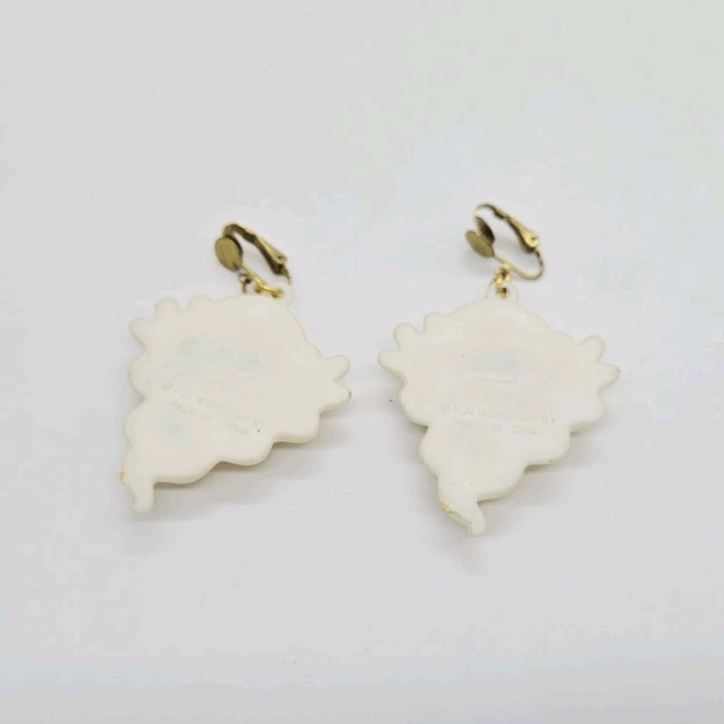 Ghost Clip on Earrings Halloween Costume Ghoul Spirit Signed Fun World Vintage