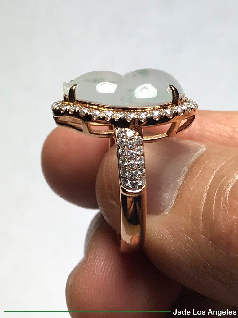 Wealthy Gourd Icy Jadeite Jade 18K Rose Gold Diamond Ring 34.48ct Ring Size:7