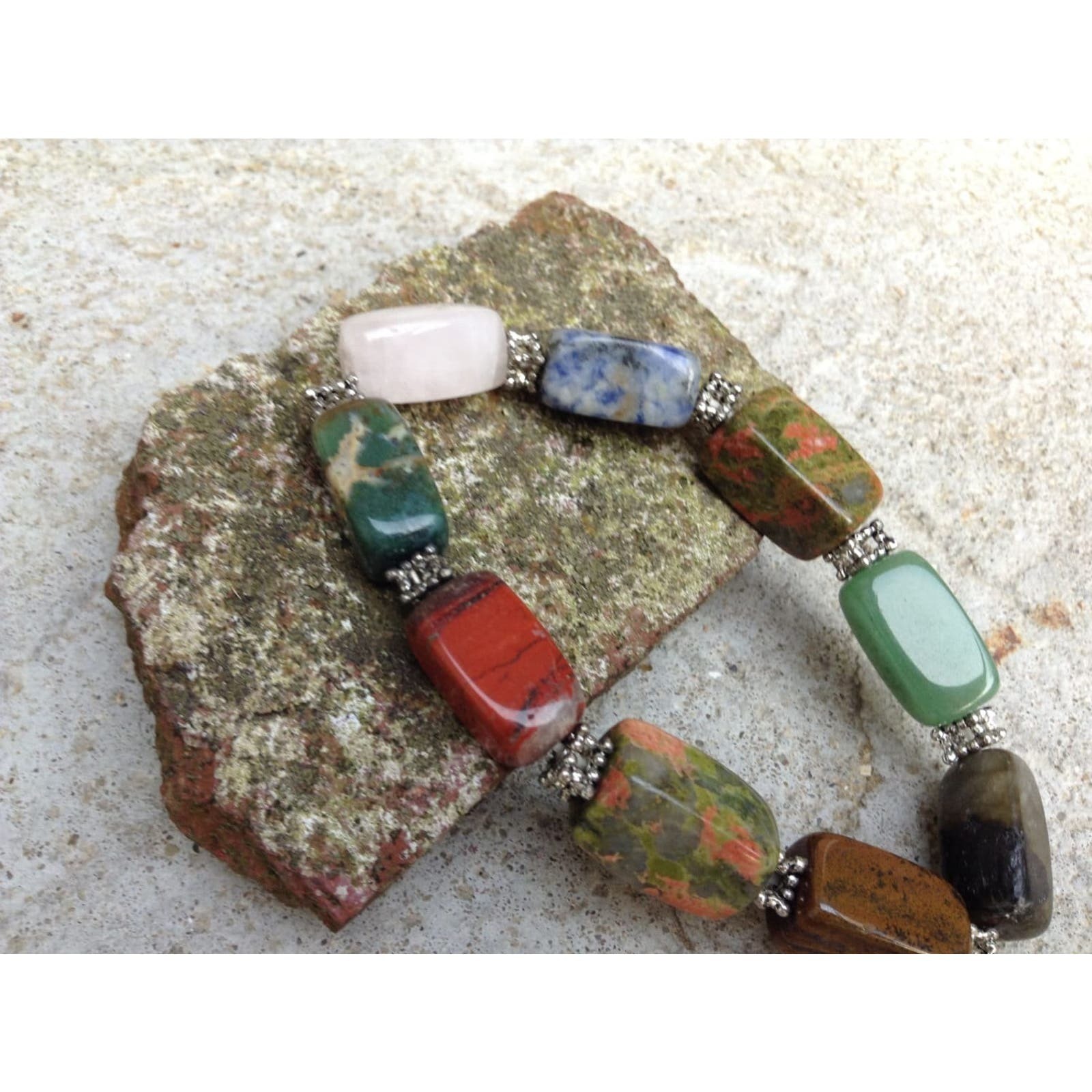 Natural Gemstone Beaded Bracelet Stretch Bracelet Jade Jasper Tigers Eye