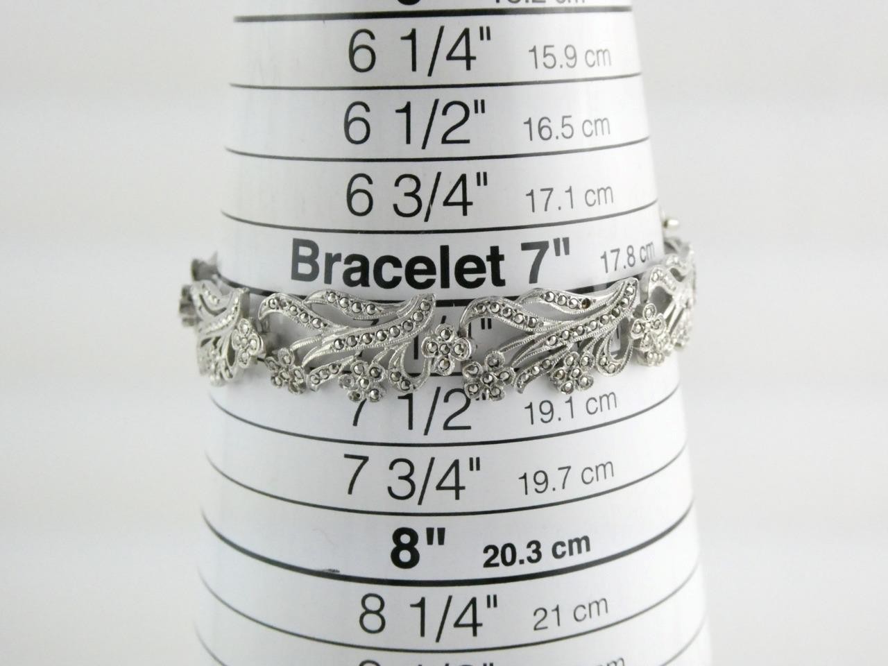 Vintage Deco Style Sterling Silver Marcasite Studded Bracelet 7.25 In GEMS MISS