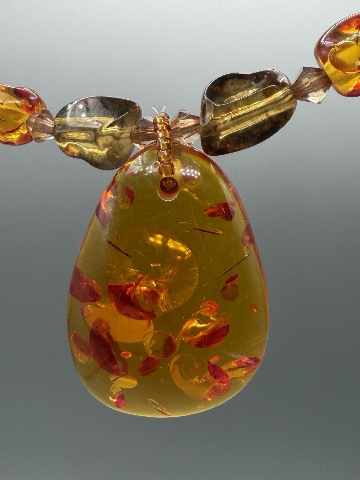 Vintage Amber Style Resin Pendant Necklace Beaded Statement Jewelry #999